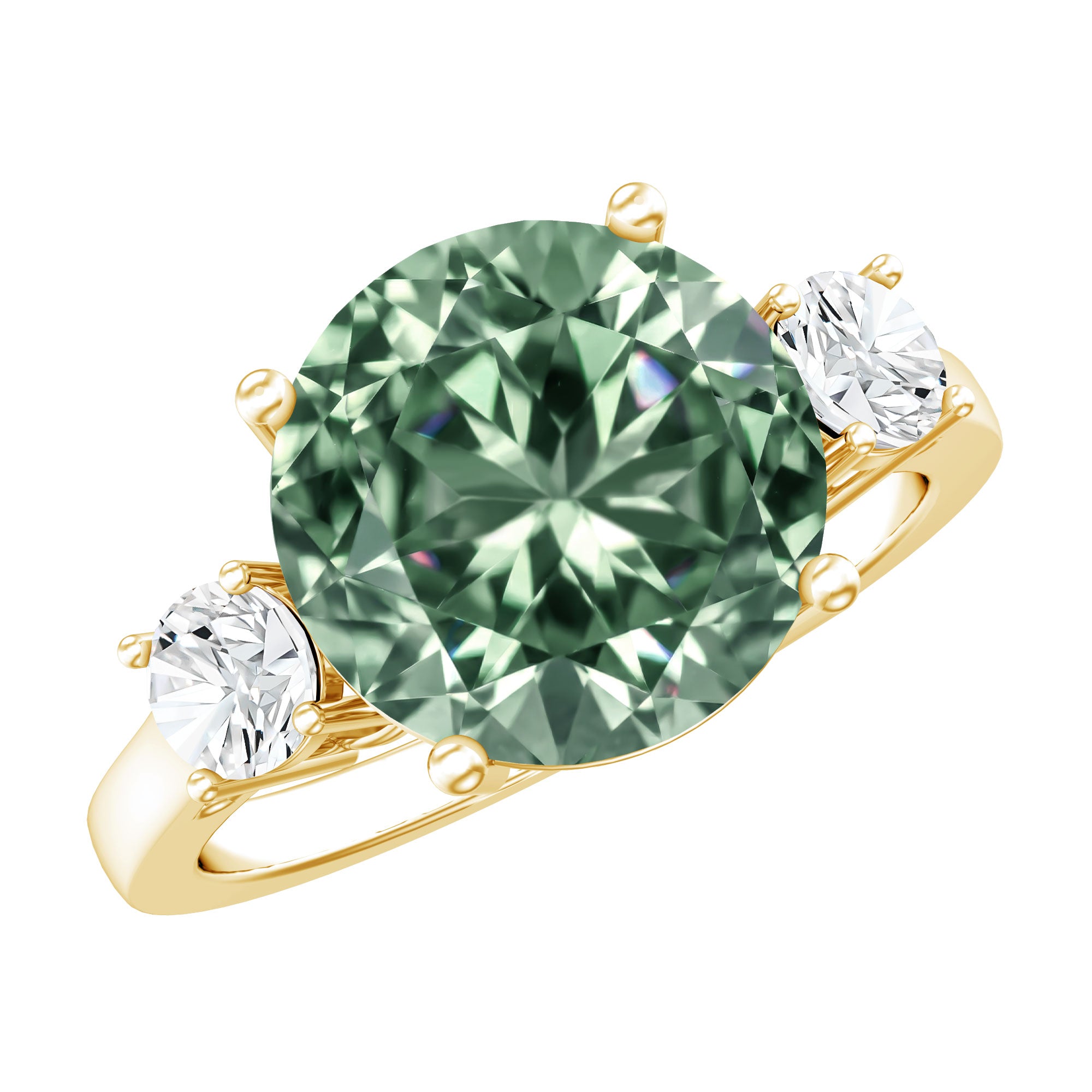 IGI Certified Lab Grown Green and White Diamond Triple Stone Engagement Ring 4 Carat Vivid Green - VS1 - Rosec Jewels