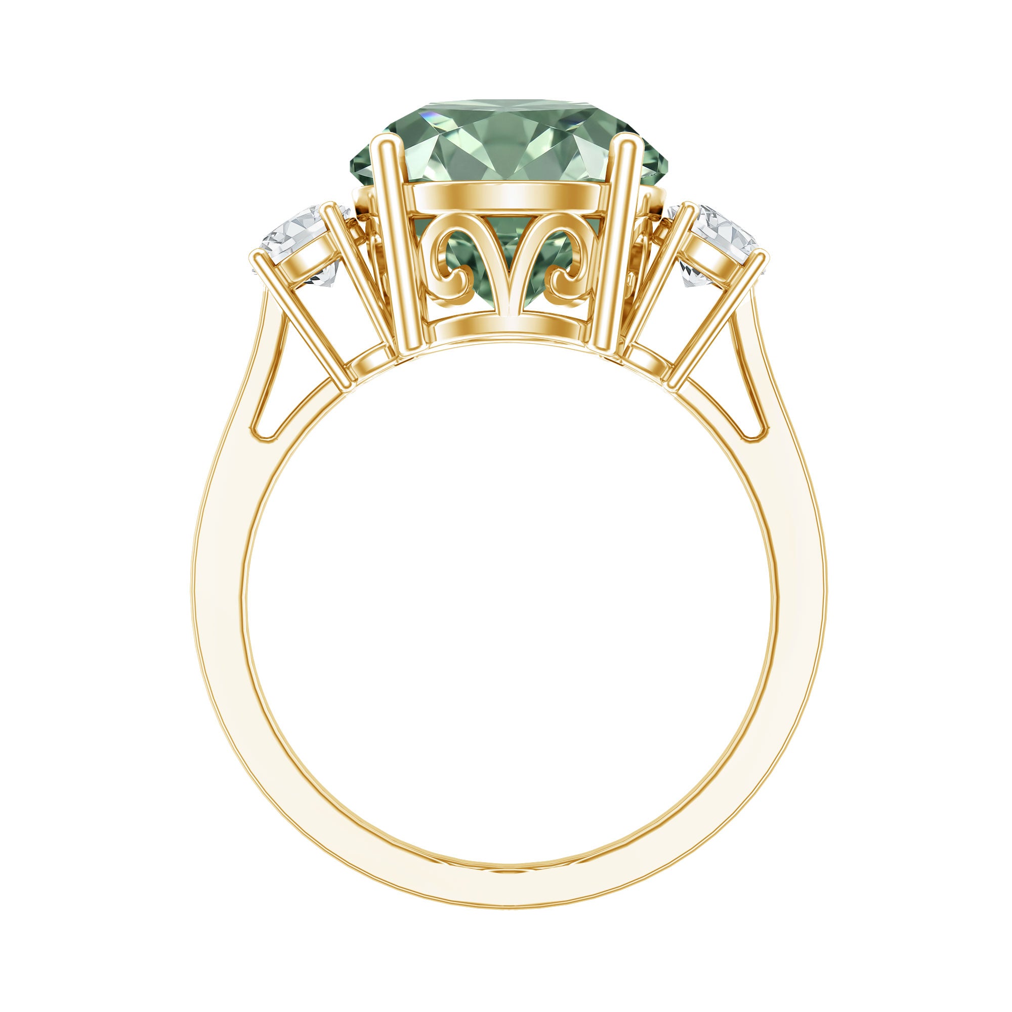 IGI Certified Lab Grown Green and White Diamond Triple Stone Engagement Ring 4 Carat Vivid Green - VS1 - Rosec Jewels