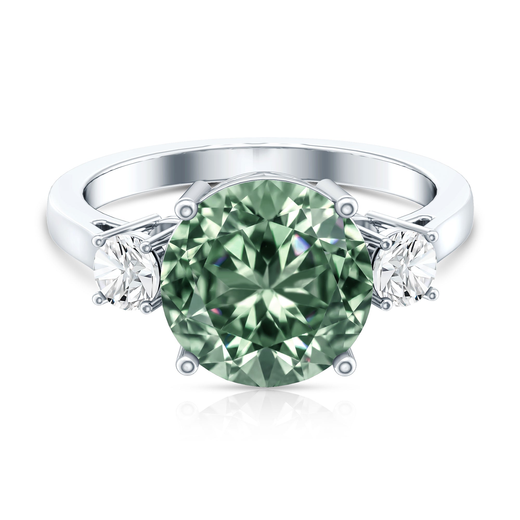 Rosec Jewels-IGI Certified 3 Carat Lab Grown Green Diamond Triple Stone Engagement Ring