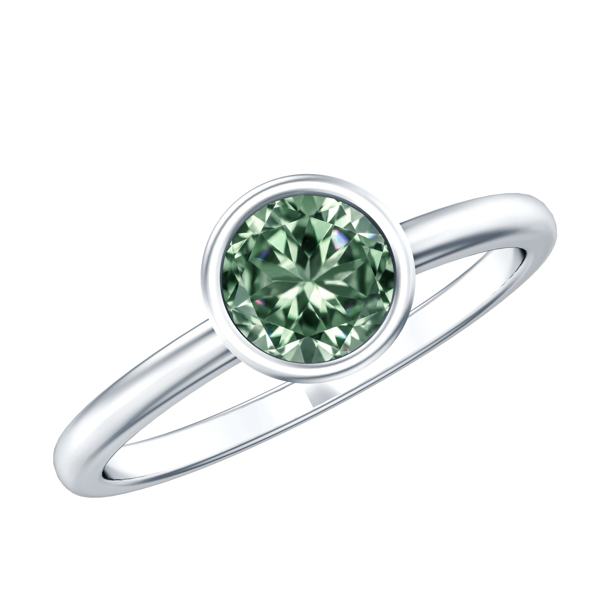 Bezel Set 1 Carat Solitaire Engagement Ring with IGI Certified Lab Created Green Diamond Vivid Green - VS1 - Rosec Jewels