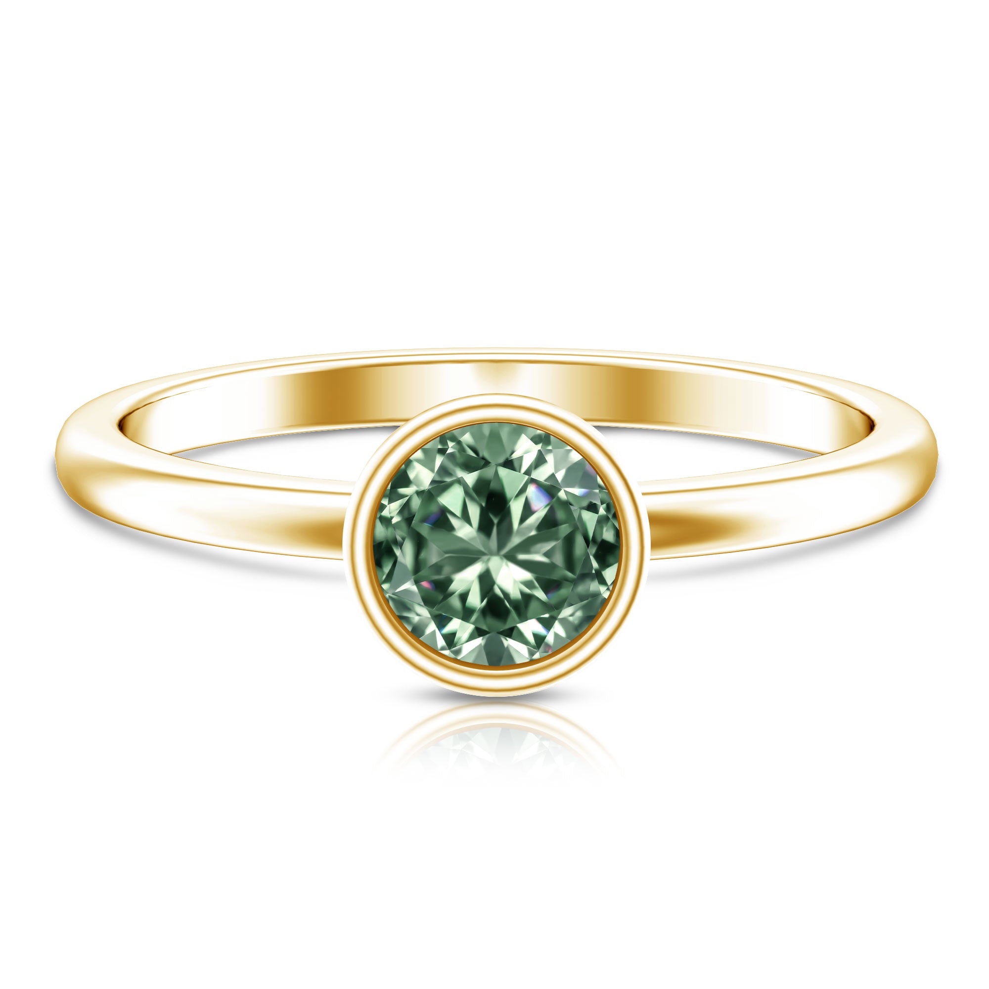 Bezel Set 1 Carat Solitaire Engagement Ring with IGI Certified Lab Created Green Diamond Vivid Green - VS1 - Rosec Jewels