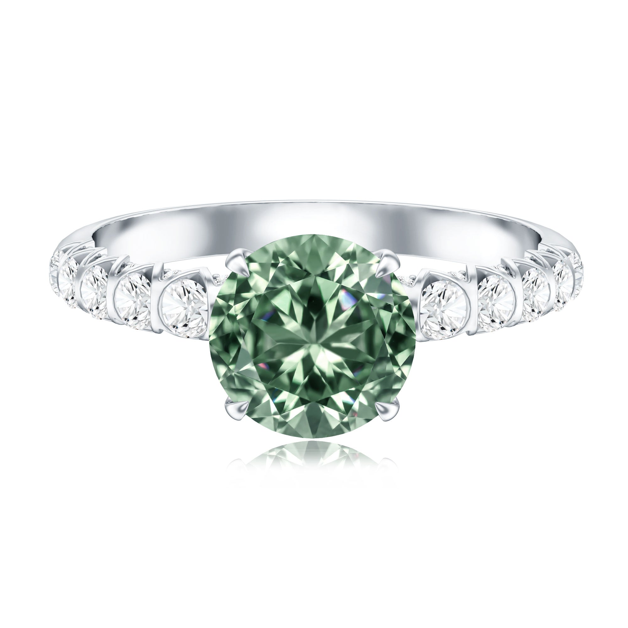 Round 2 Carat Lab Grown Green and White Diamond Engagement Ring with IGI Certificate Vivid Green - VS1 - Rosec Jewels