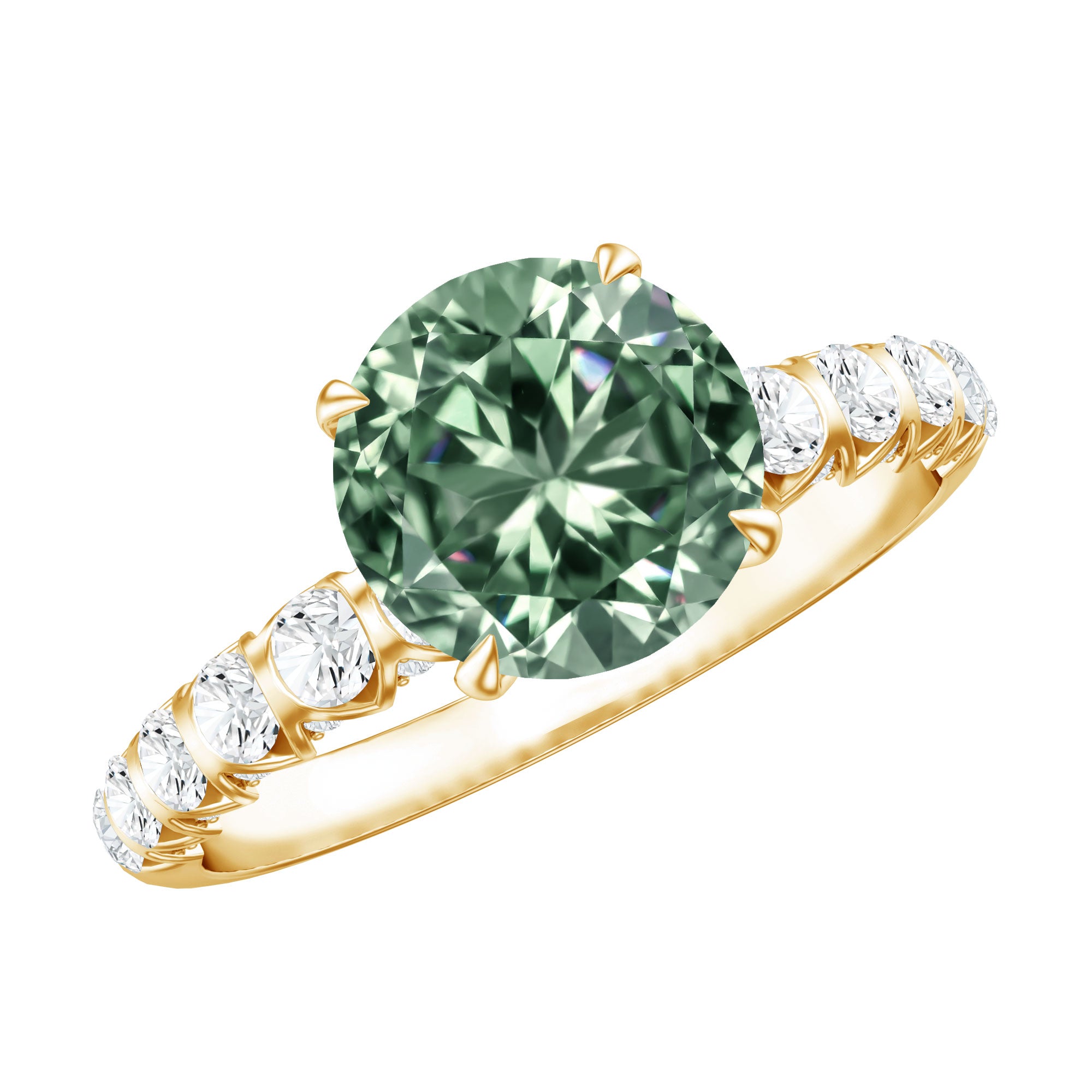Round 2 Carat Lab Grown Green and White Diamond Engagement Ring with IGI Certificate Vivid Green - VS1 - Rosec Jewels