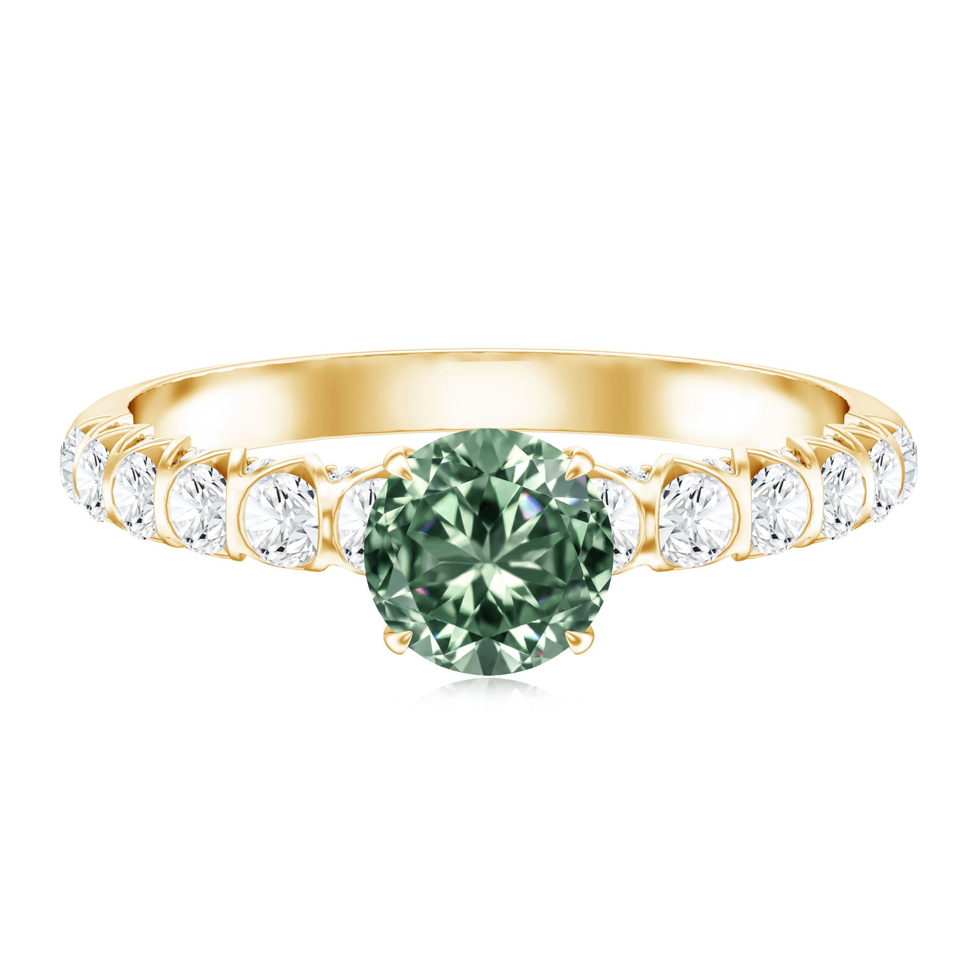 1 Carat Round Cut Lab Grown Green and White Diamond Engagement Ring IGI Certified Vivid Green - VS1 - Rosec Jewels