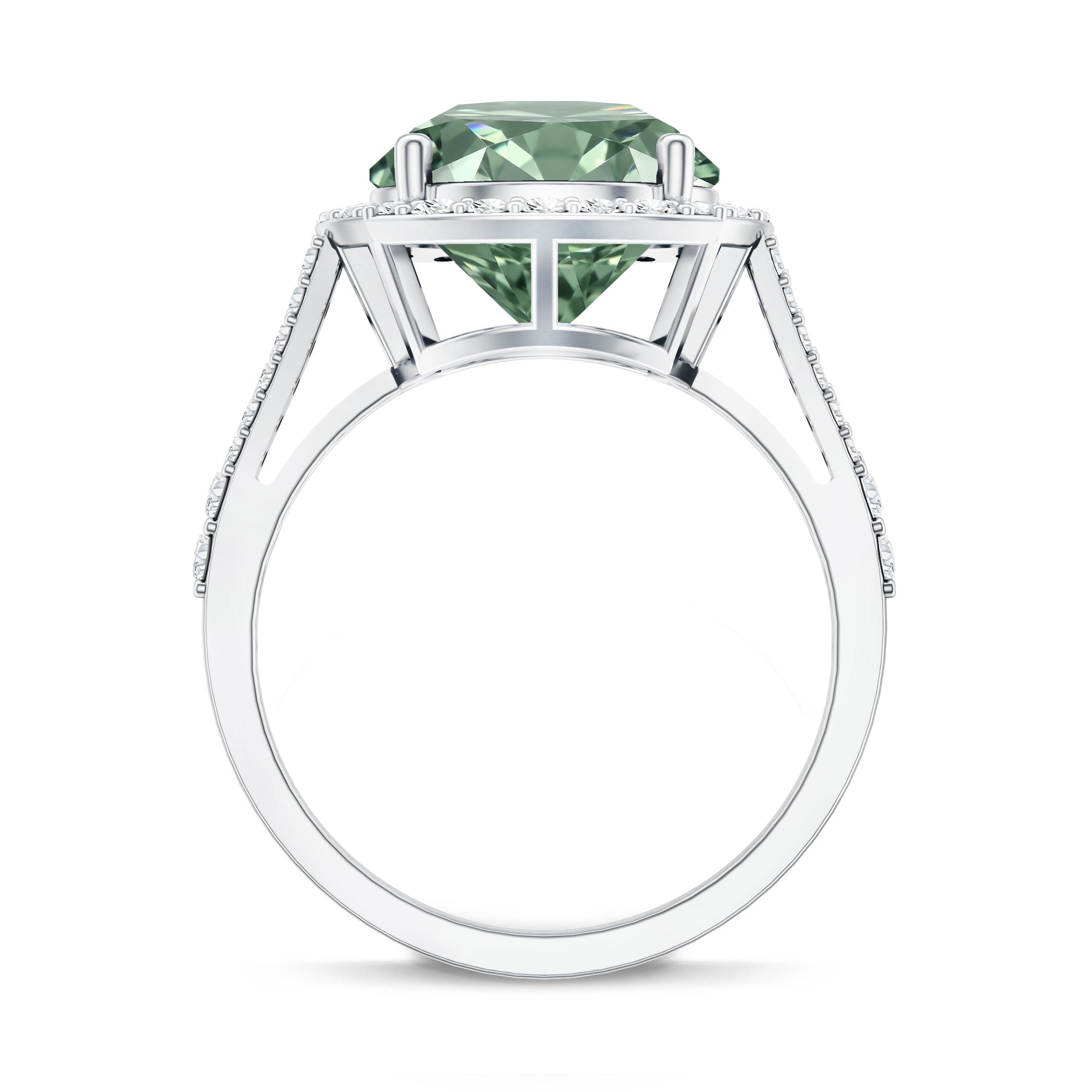 Rosec Jewels-IGI Certified 4 Carat Lab Grown Green Diamond Statement Engagement Ring with Split Shank
