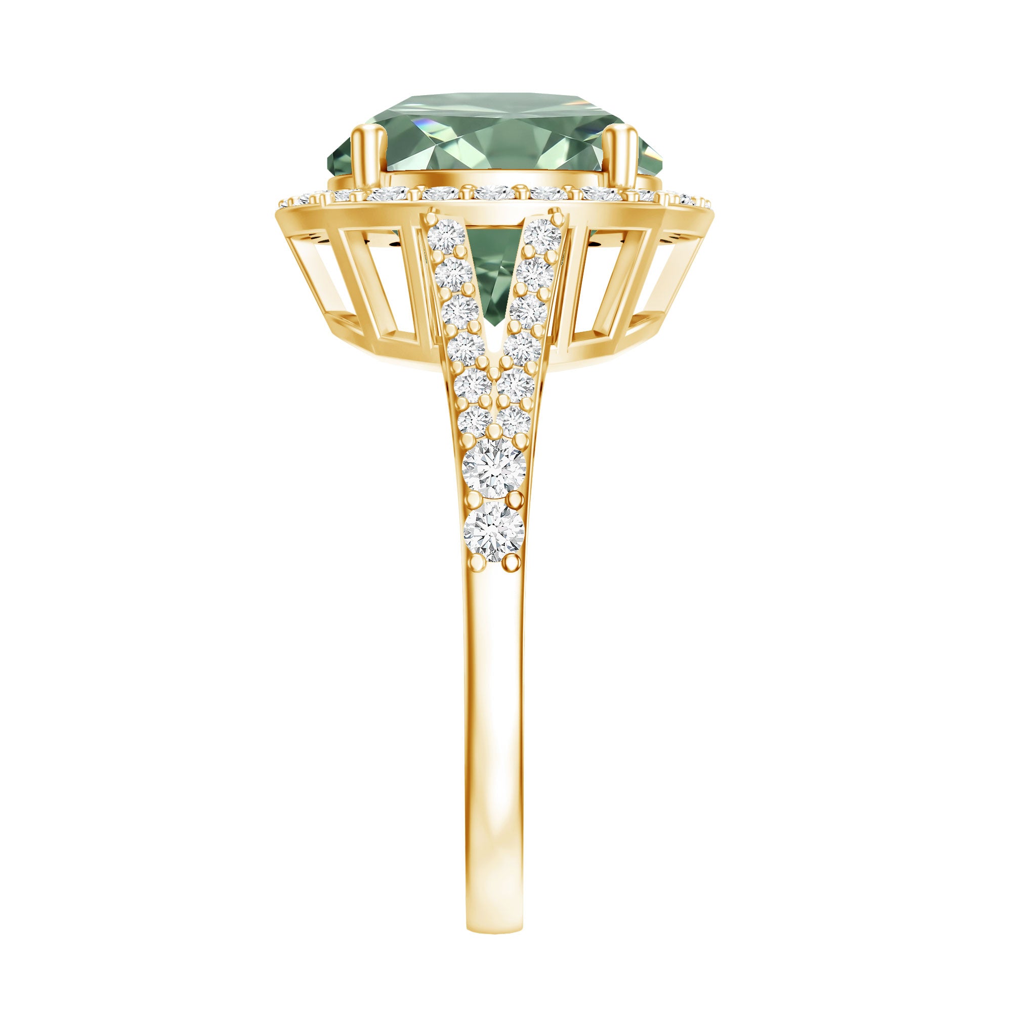 Rosec Jewels-IGI Certified 4 Carat Lab Grown Green Diamond Statement Engagement Ring with Split Shank