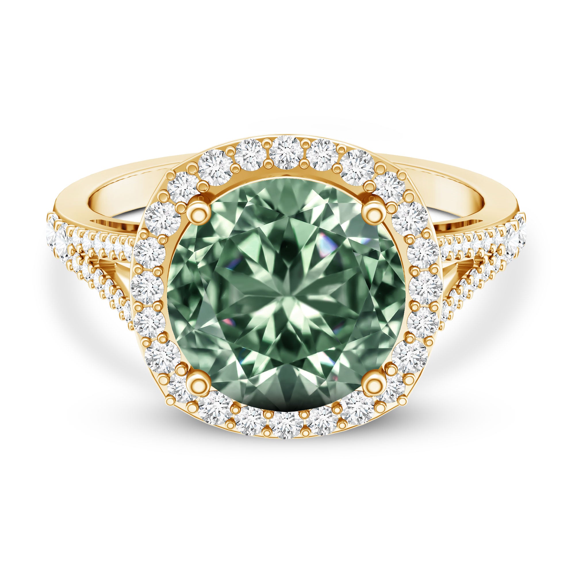 Rosec Jewels-IGI Certified 4 Carat Lab Grown Green Diamond Statement Engagement Ring with Split Shank