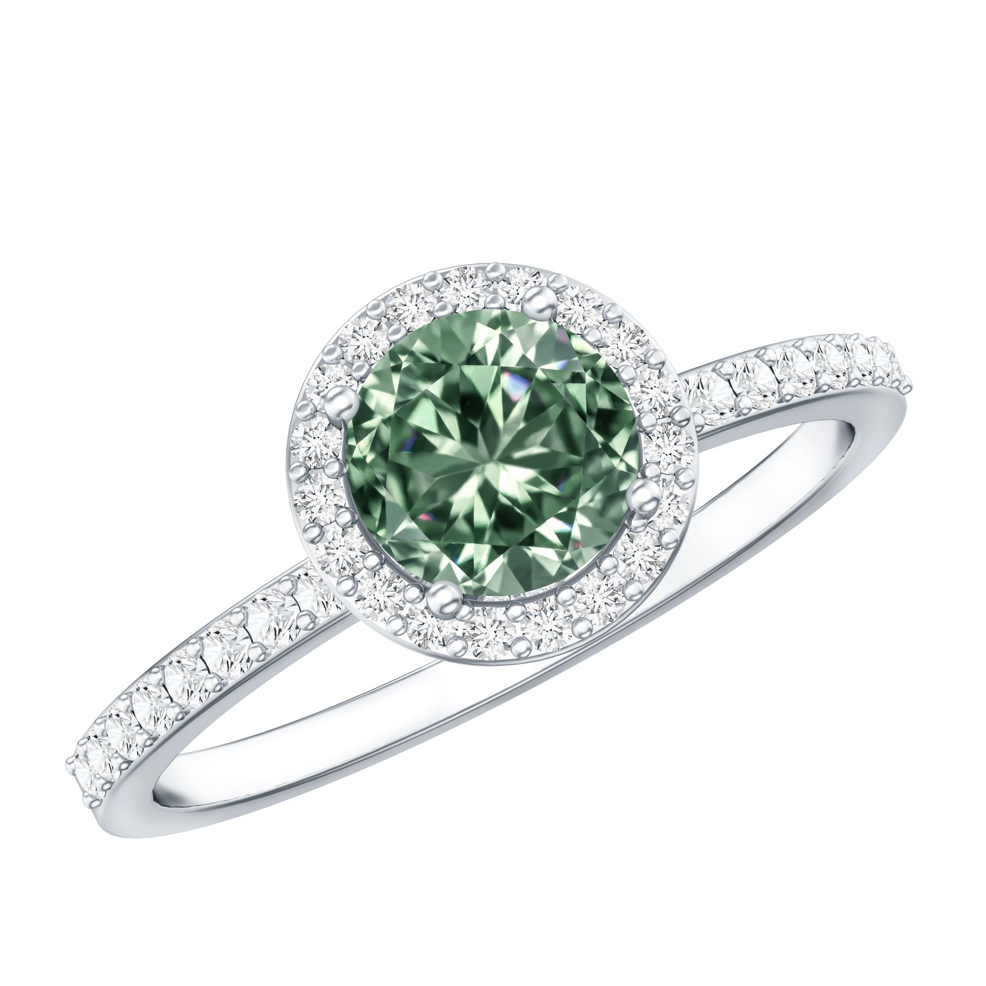 Lab Grown 1 Carat Green Diamond Halo Engagement Ring with IGI Certificate Vivid Green - VS1 - Rosec Jewels