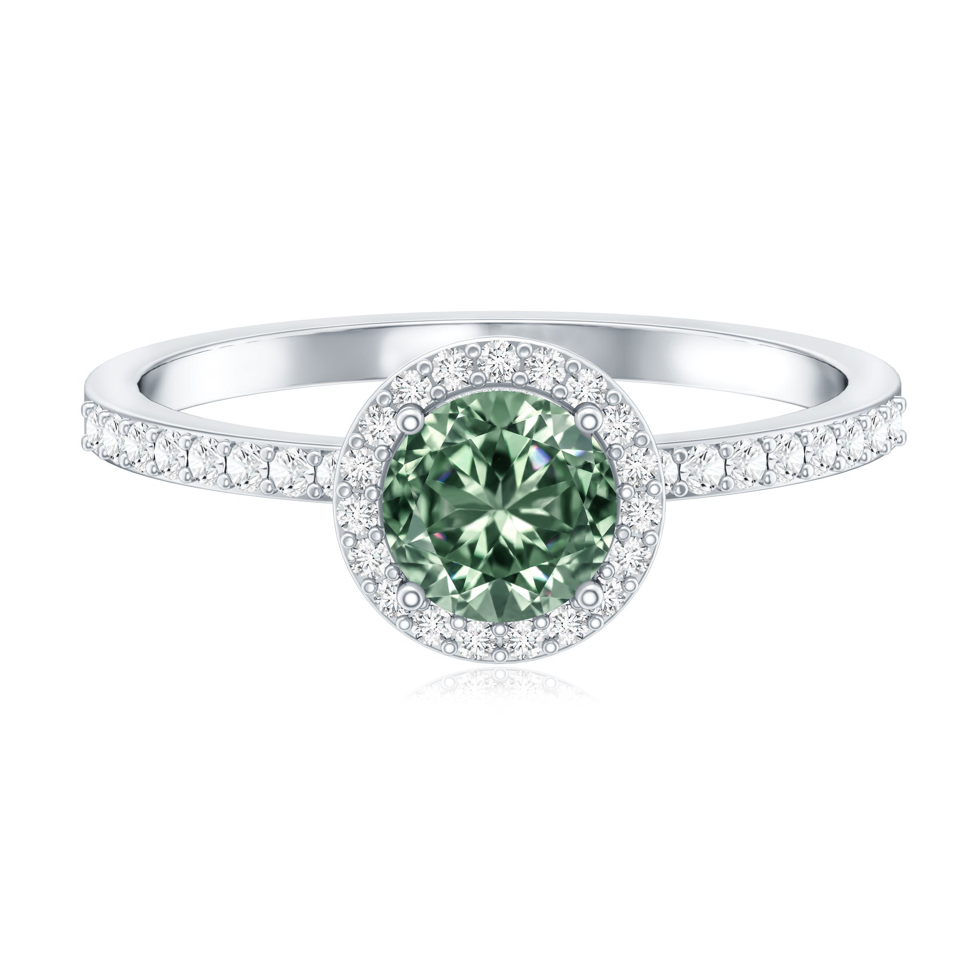 Lab Grown 1 Carat Green Diamond Halo Engagement Ring with IGI Certificate Vivid Green - VS1 - Rosec Jewels