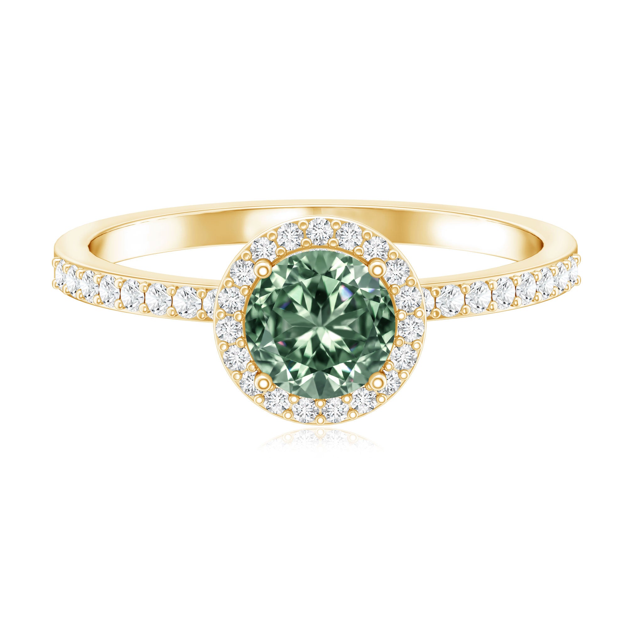 Lab Grown 1 Carat Green Diamond Halo Engagement Ring with IGI Certificate Vivid Green - VS1 - Rosec Jewels
