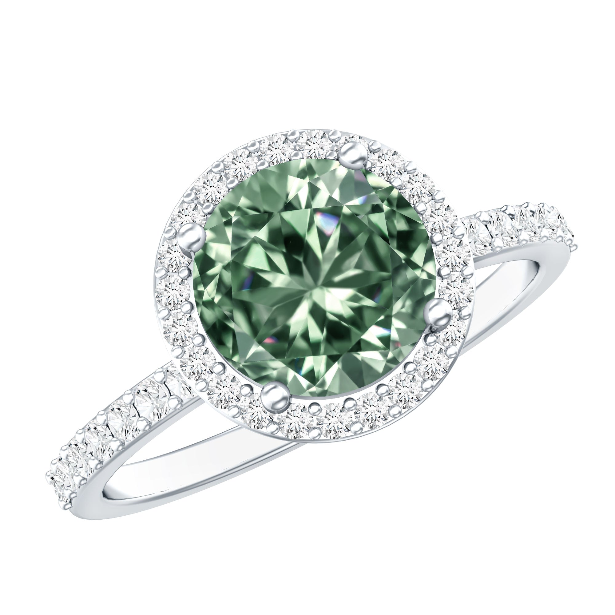 IGI Certified Lab 3 Carat Green Diamond Engagement Ring with Halo Vivid Green - VS1 - Rosec Jewels