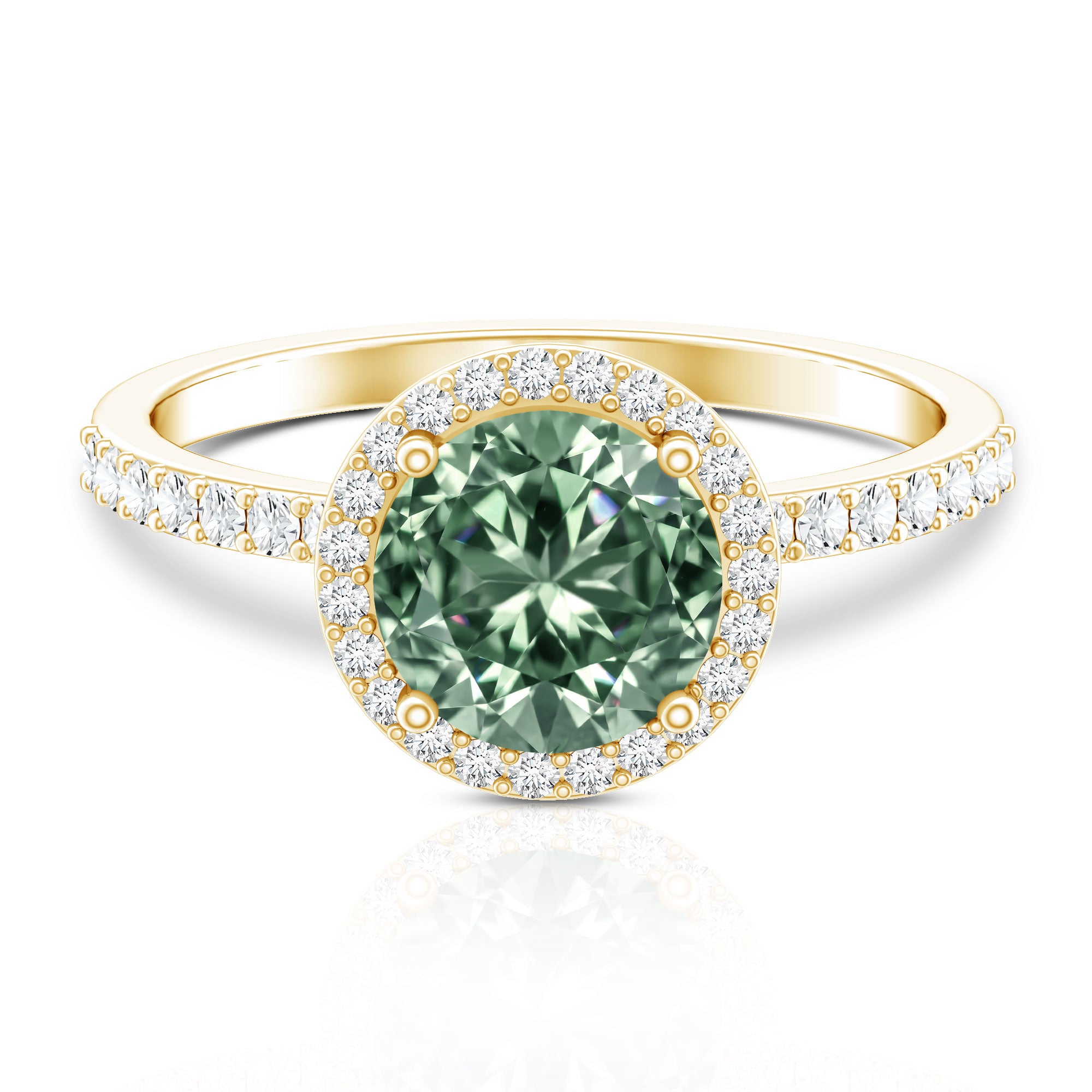 IGI Certified Lab 3 Carat Green Diamond Engagement Ring with Halo Vivid Green - VS1 - Rosec Jewels
