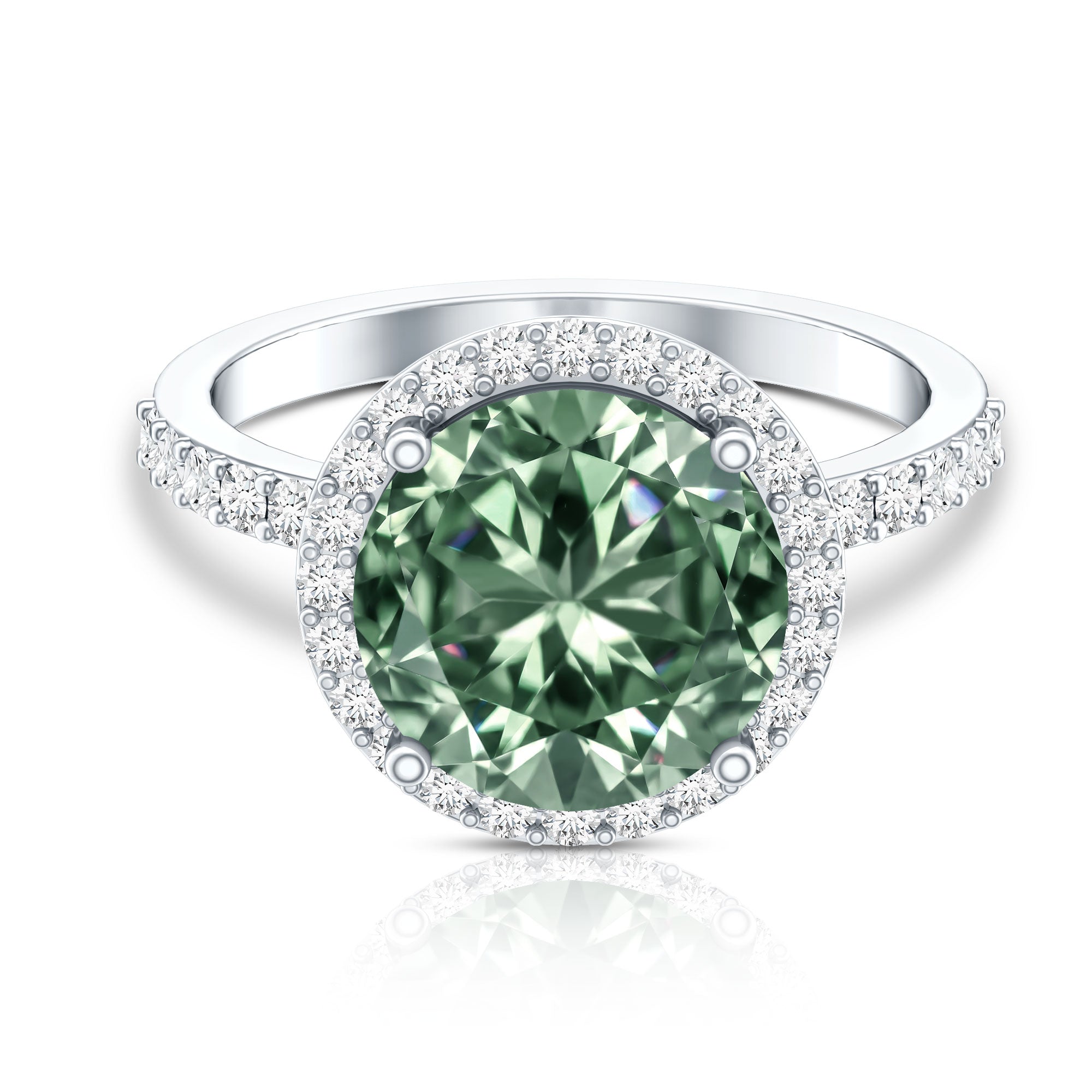 IGI Certified Lab Created Green Diamond Halo Engagement Ring 4 Carat Vivid Green - VS1 - Rosec Jewels