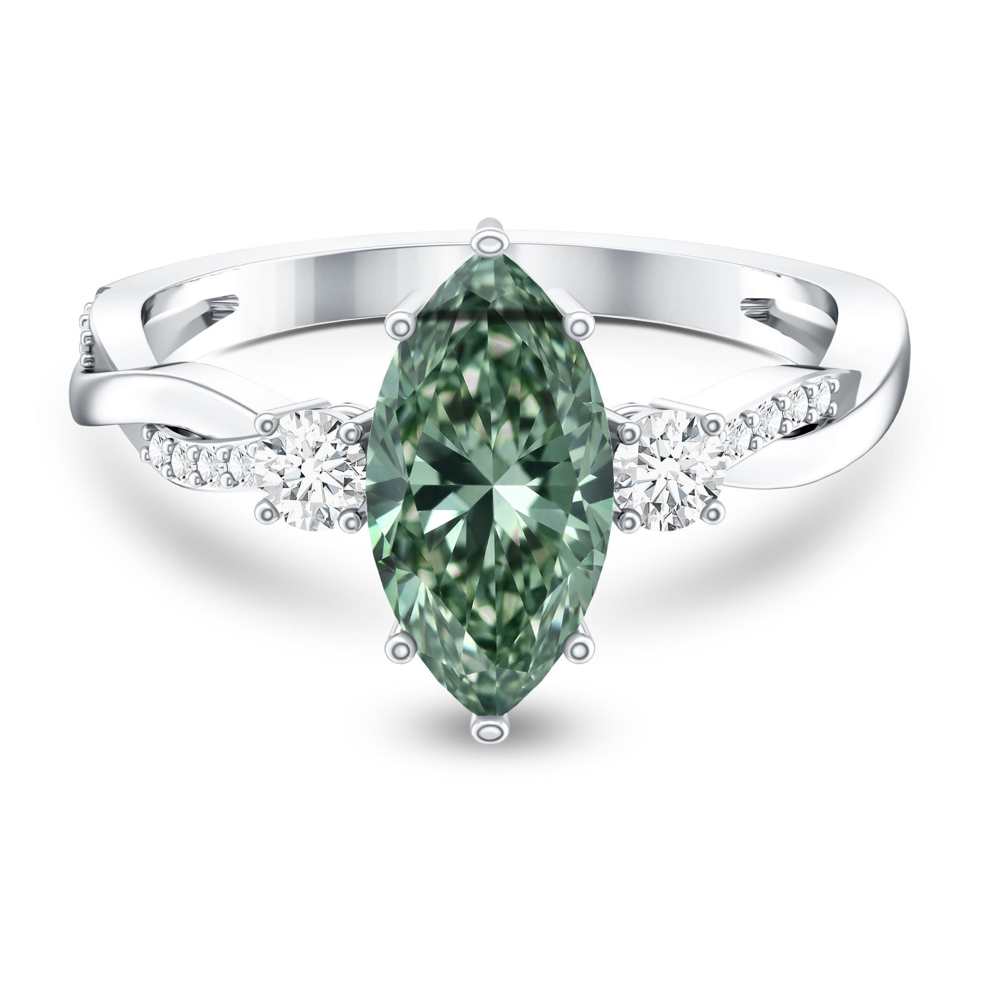 Rosec Jewels-2 Carat Marquise Cut Lab Green Diamond Crossover Engagement Ring with IGI Certificate