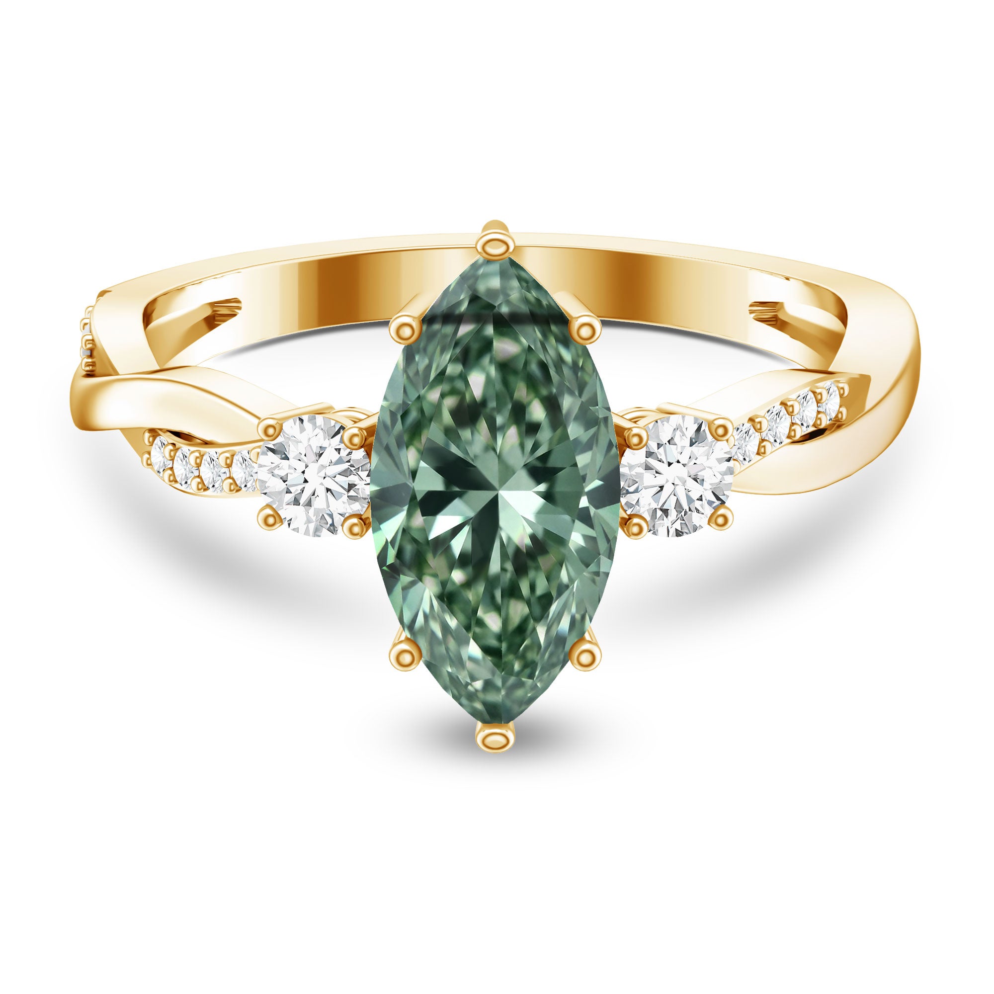 Rosec Jewels-2 Carat Marquise Cut Lab Green Diamond Crossover Engagement Ring with IGI Certificate