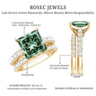 Princess Cut 3 Carat Lab Grown Green Diamond Engagement Ring with Wedding Band IGI Certified Vivid Green - VS1 - Rosec Jewels