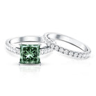 IGI Certified 1 Carat Princess Cut Lab Grown Green Diamond Bridal Ring Set Vivid Green - VS1 - Rosec Jewels
