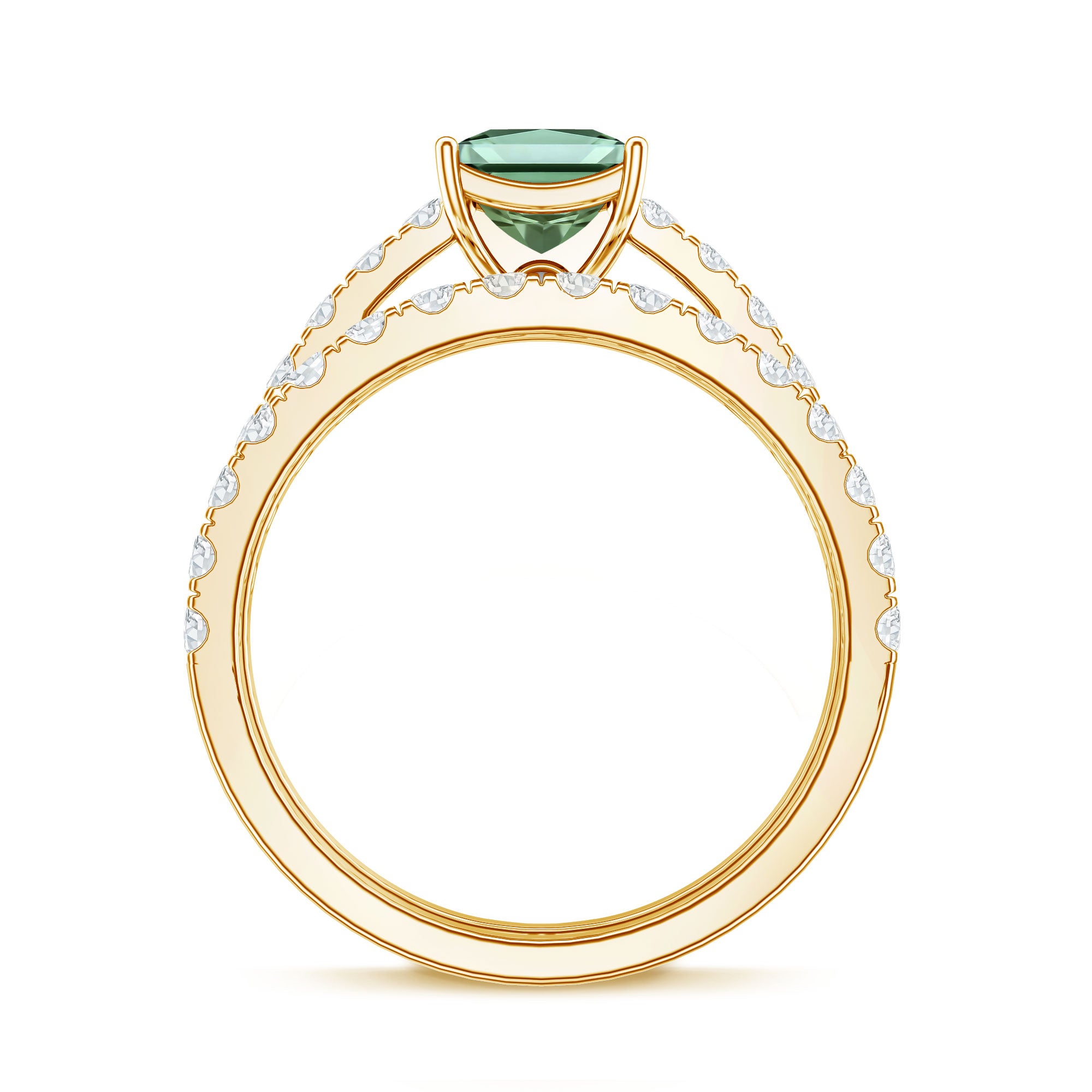 IGI Certified 1 Carat Princess Cut Lab Grown Green Diamond Bridal Ring Set Vivid Green - VS1 - Rosec Jewels