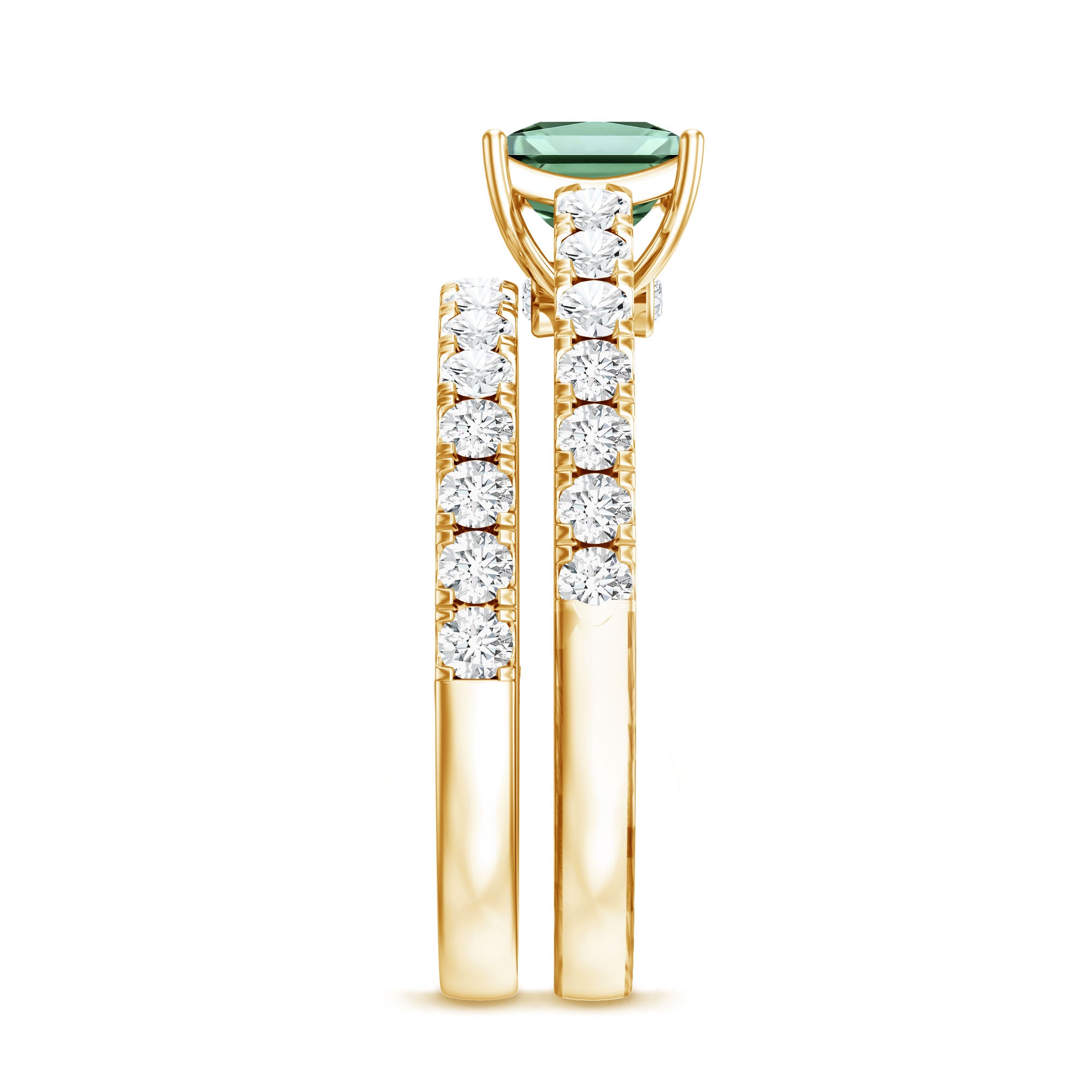IGI Certified 1 Carat Princess Cut Lab Grown Green Diamond Bridal Ring Set Vivid Green - VS1 - Rosec Jewels