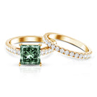 IGI Certified 1 Carat Princess Cut Lab Grown Green Diamond Bridal Ring Set Vivid Green - VS1 - Rosec Jewels