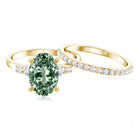 IGI Certified 3 Carat Oval Lab Grown Green Diamond Engagement Ring with Wedding Band Vivid Green - VS1 - Rosec Jewels