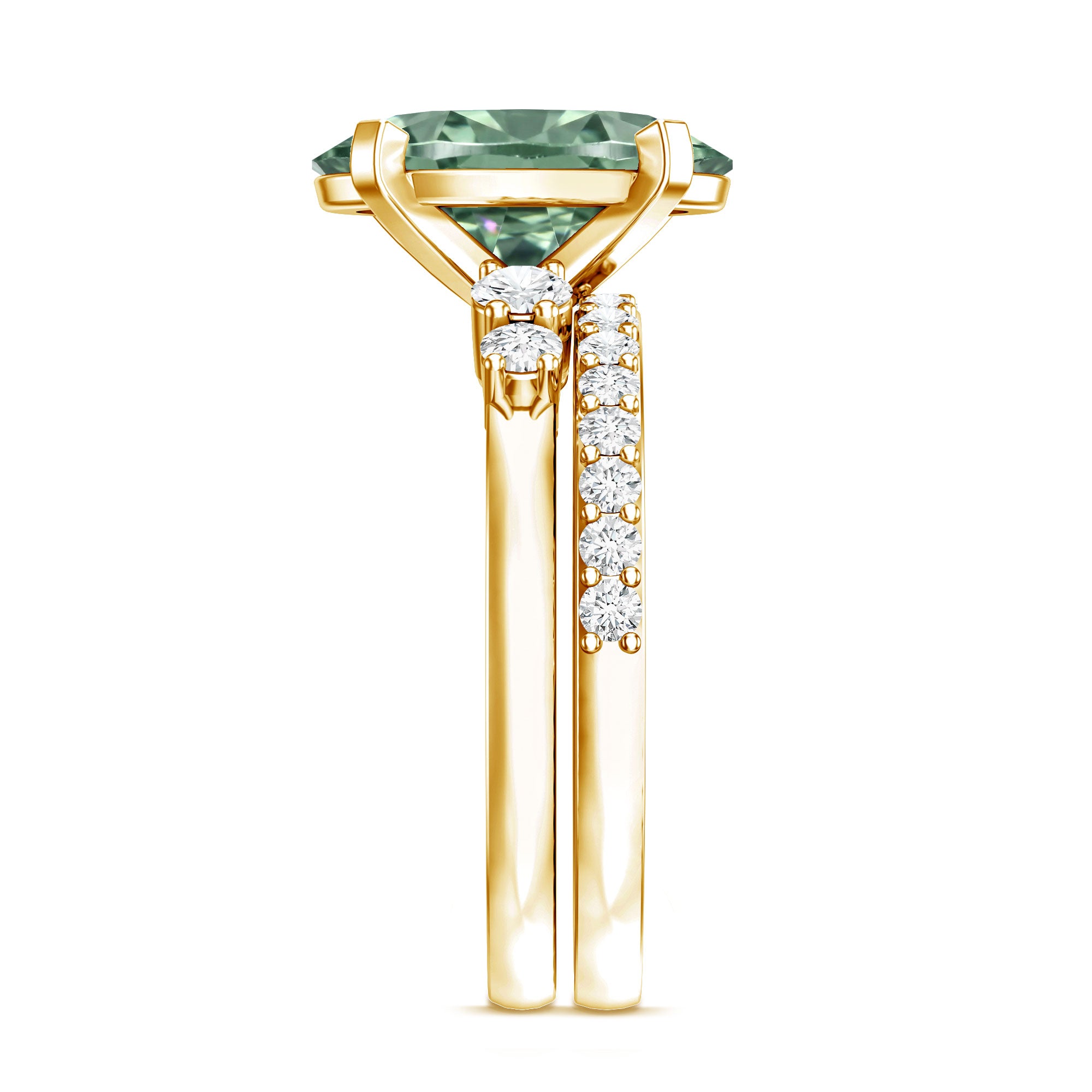 IGI Certified Oval Lab Grown Green Diamond Wedding Ring Set 4 Carat Vivid Green - VS1 - Rosec Jewels