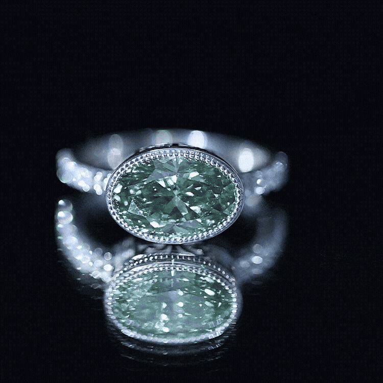 3 Carat East West Set Lab Grown Green Diamond Oval Engagement Ring IGI Certified Vivid Green - VS1 - Rosec Jewels