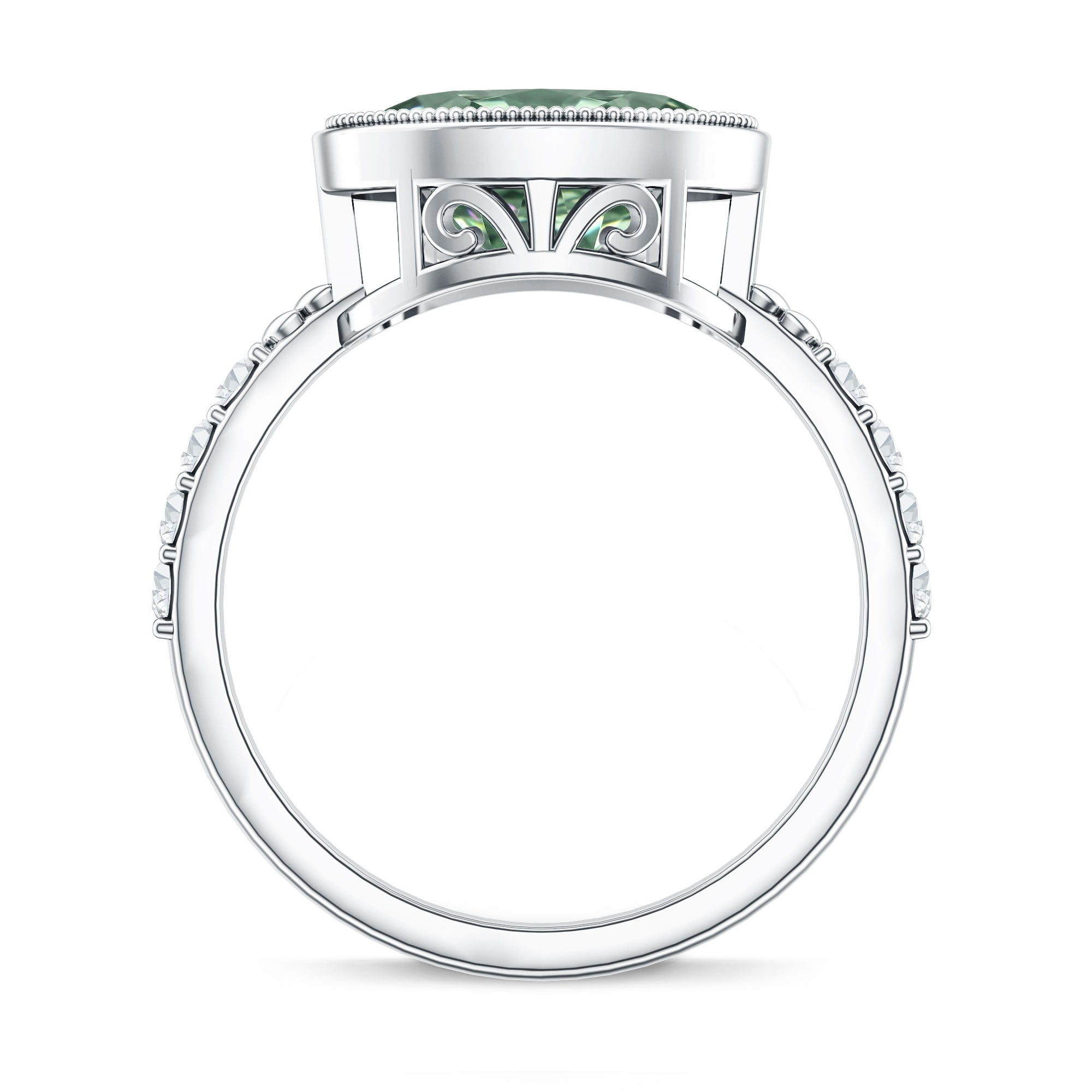 3 Carat East West Set Lab Grown Green Diamond Oval Engagement Ring IGI Certified Vivid Green - VS1 - Rosec Jewels