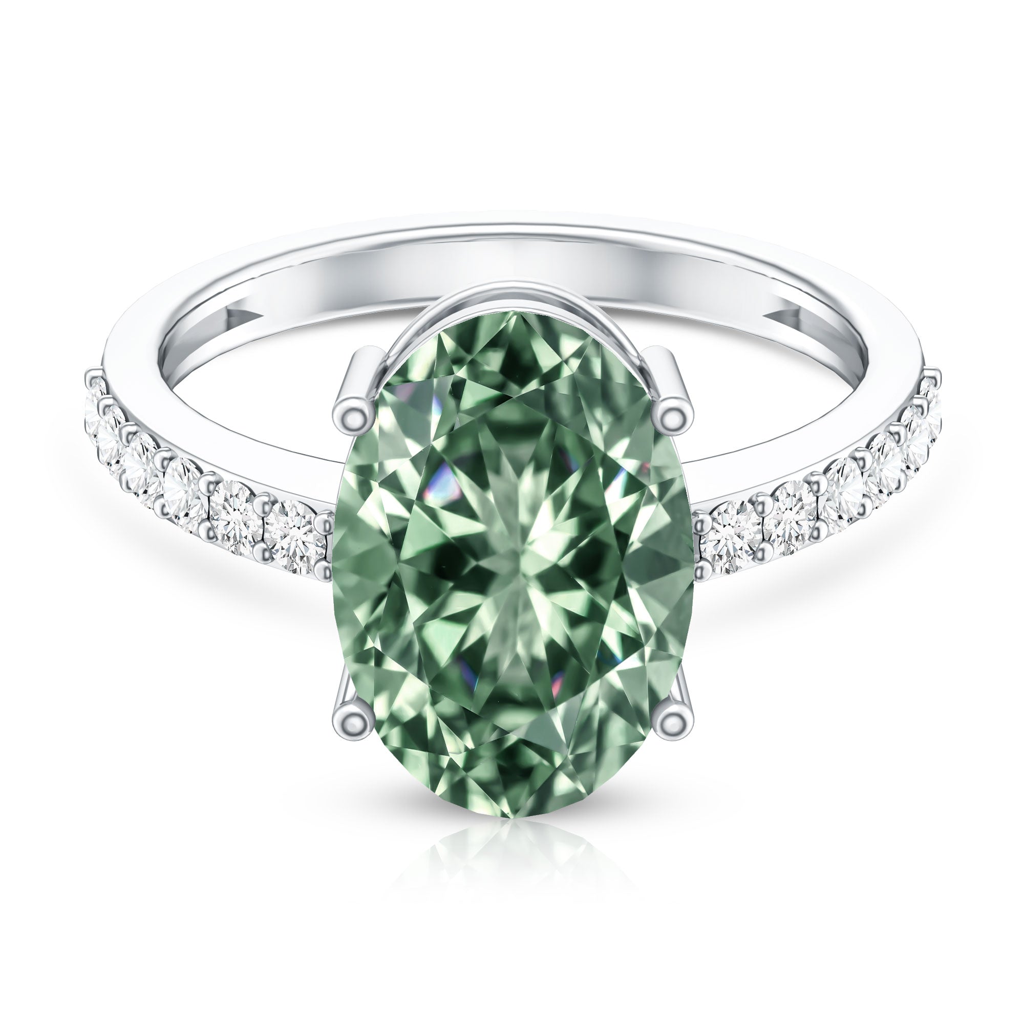 Rosec Jewels-Elongated 4 Carat Oval Lab Grown Green Diamond Engagement Ring IGI Certified