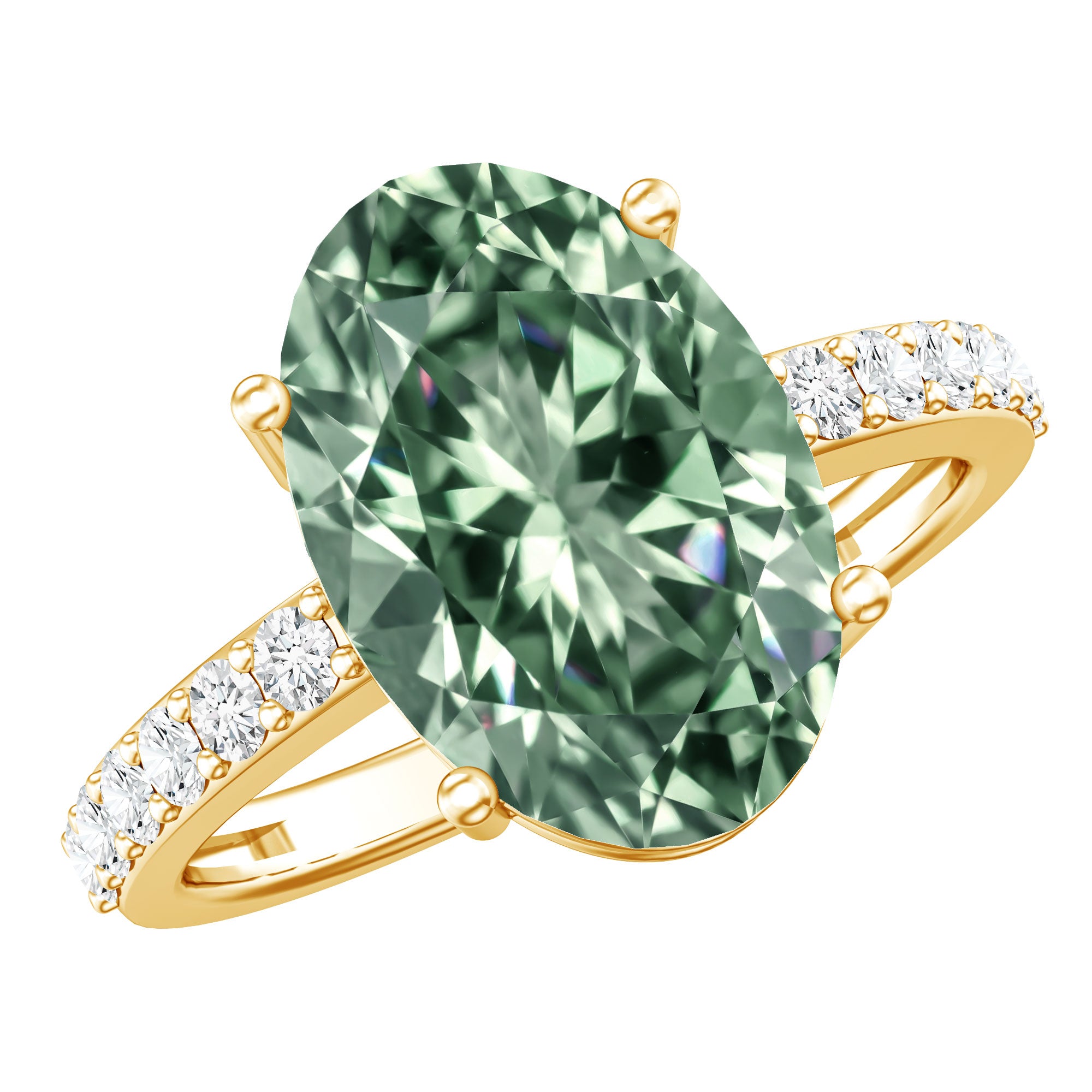 Rosec Jewels-Elongated 4 Carat Oval Lab Grown Green Diamond Engagement Ring IGI Certified