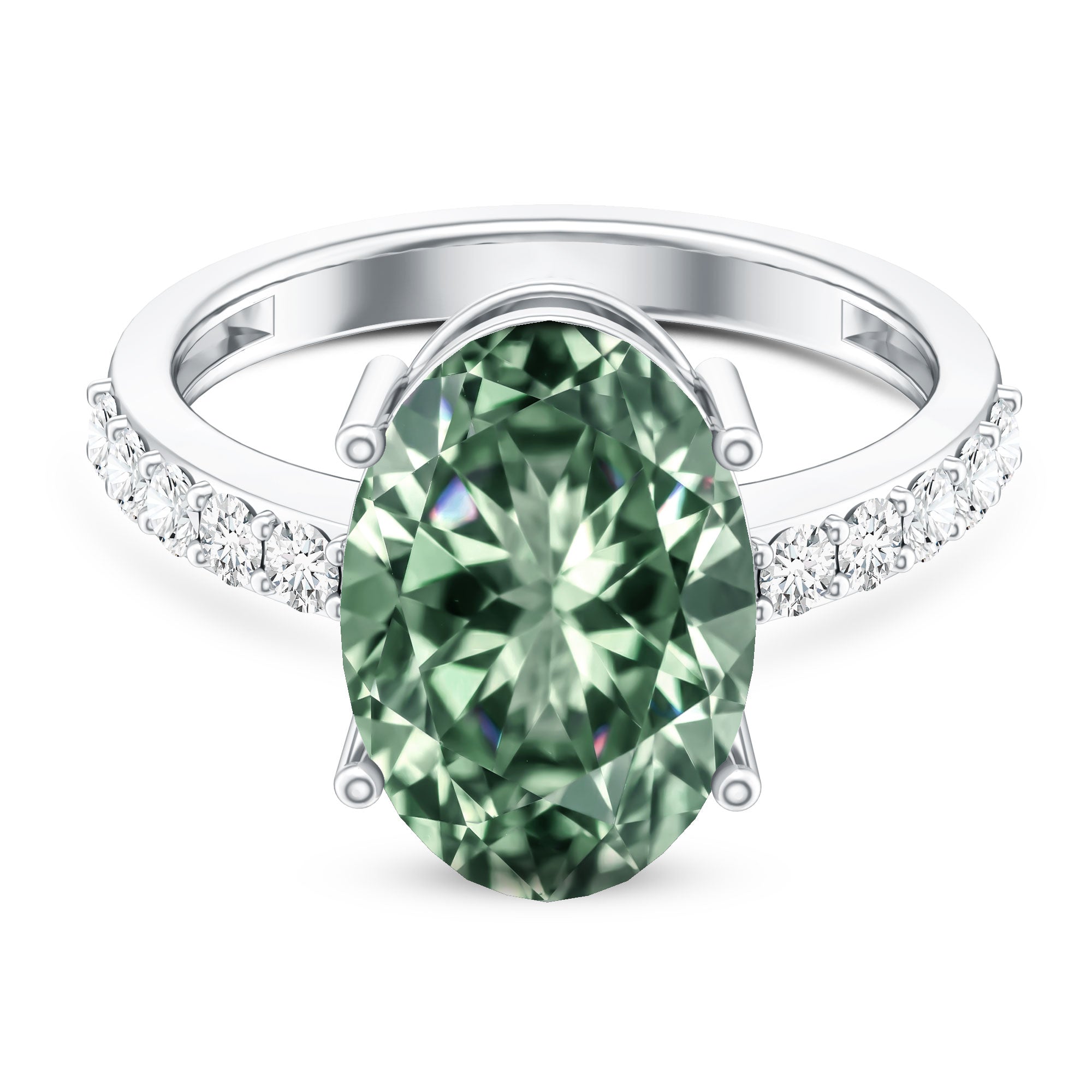 Rosec Jewels-IGI Certified Lab Grown Green Diamond Oval Solitaire Engagement Ring 5 Carat
