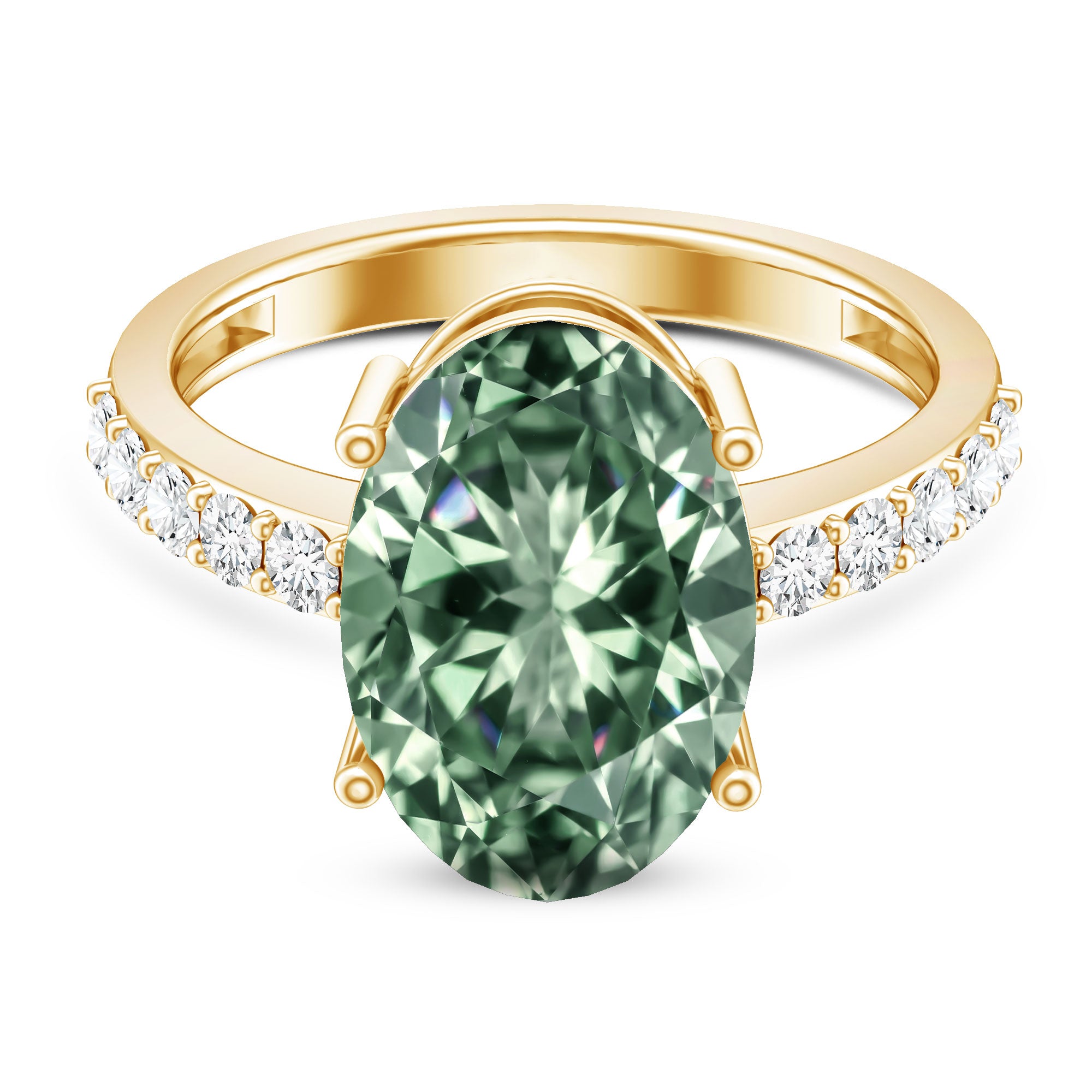Rosec Jewels-IGI Certified Lab Grown Green Diamond Oval Solitaire Engagement Ring 5 Carat