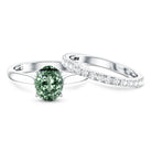 Rosec Jewels-Solitaire 2 Carat Lab Green Diamond Oval Wedding Ring Set with IGI Certificate