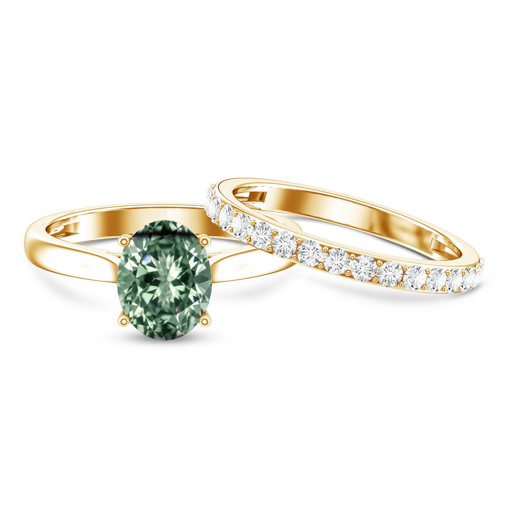 Rosec Jewels-Solitaire 2 Carat Lab Green Diamond Oval Wedding Ring Set with IGI Certificate