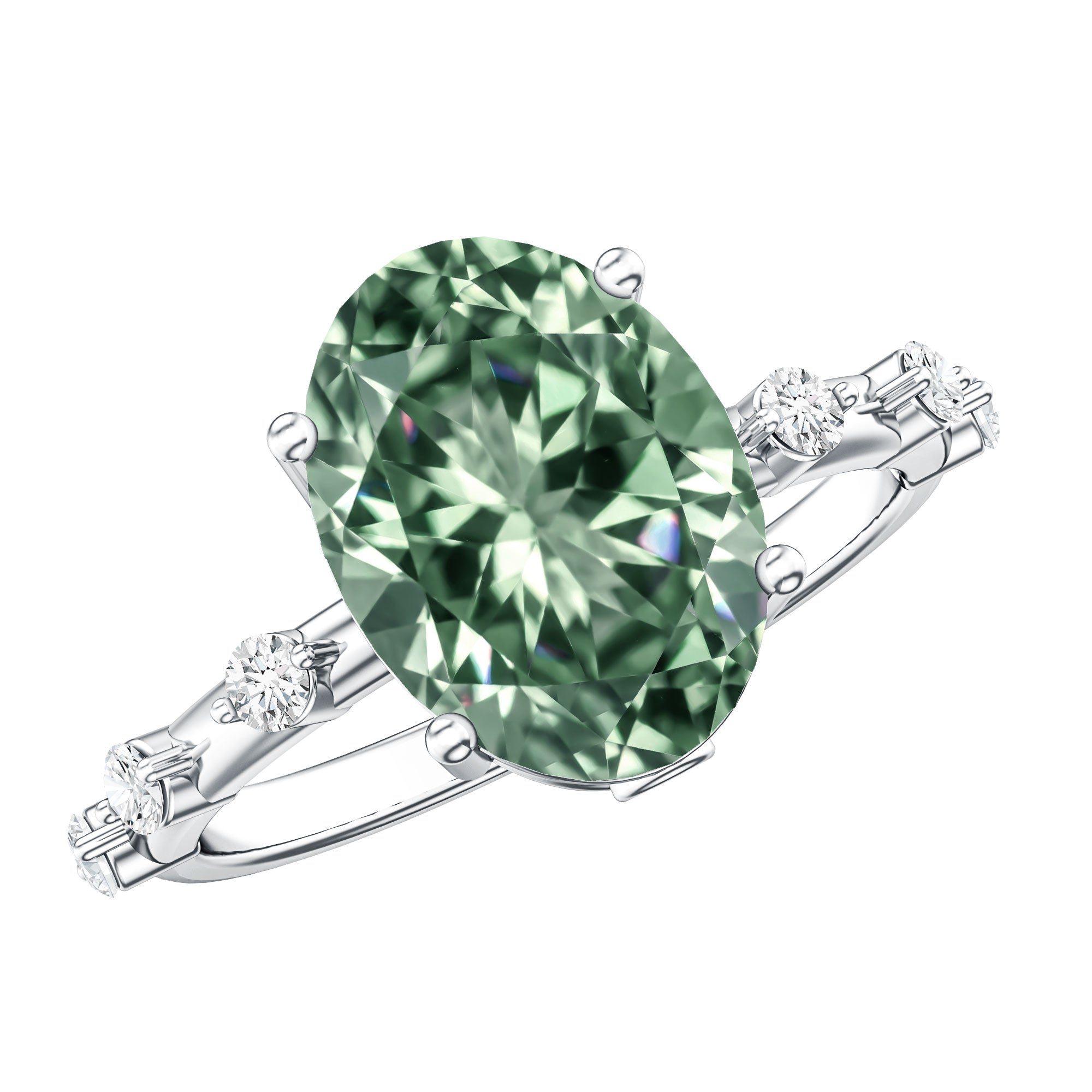 Rosec Jewels-Lab Grown Green Diamond 3 Carat Oval Engagement Ring IGI Certified