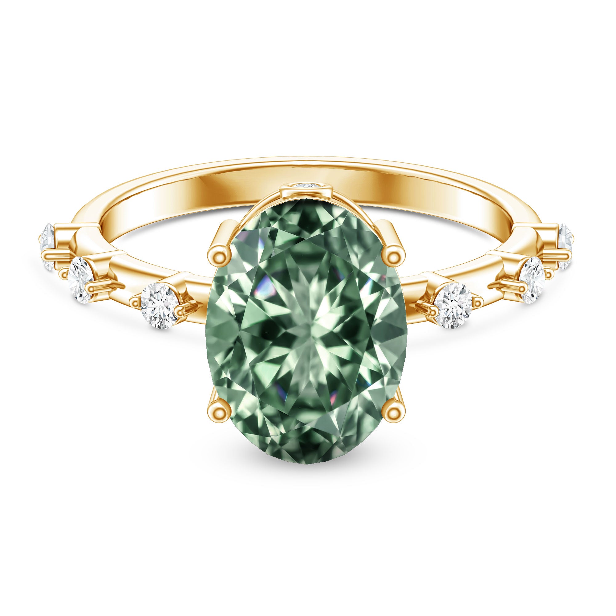 Rosec Jewels-Lab Grown Green Diamond 3 Carat Oval Engagement Ring IGI Certified