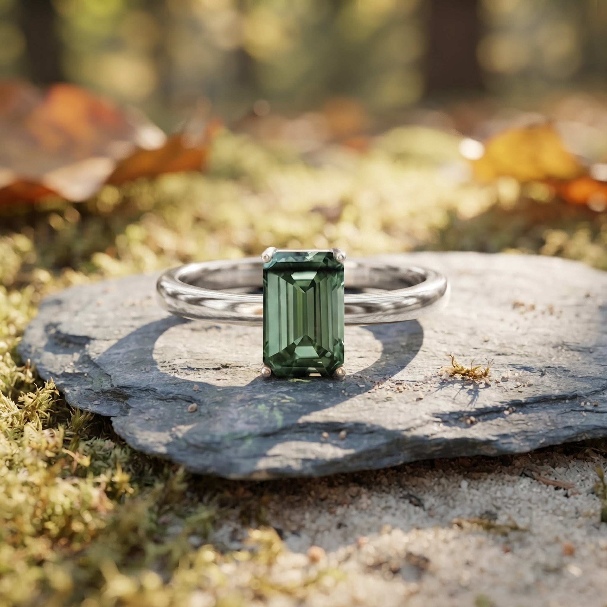 IGI Certified Solitaire Lab Grown Green Diamond Emerald Cut Engagement Ring 2 Carat Vivid Green - VS1 - Rosec Jewels