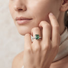 Solitaire Lab Grown Green Diamond 3 Carat Emerald Cut Engagement Ring IGI Certified Vivid Green - VS1 - Rosec Jewels