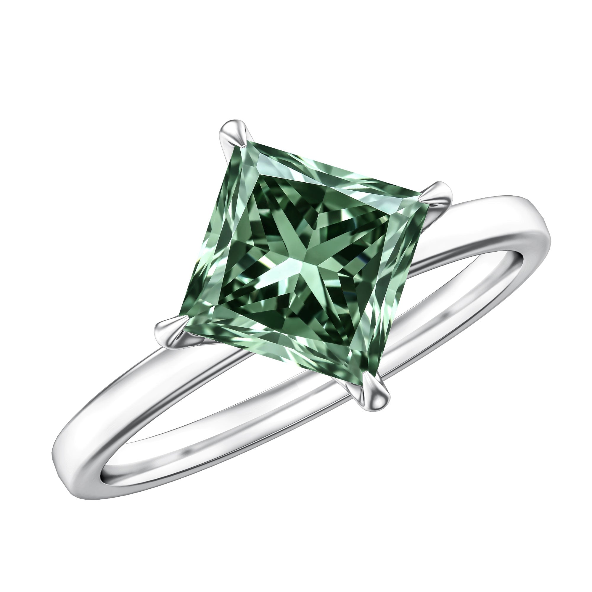 Princess Cut Solitaire Engagement Ring with IGI Certified 2 Carat Lab Created Green Diamond Vivid Green - VS1 - Rosec Jewels