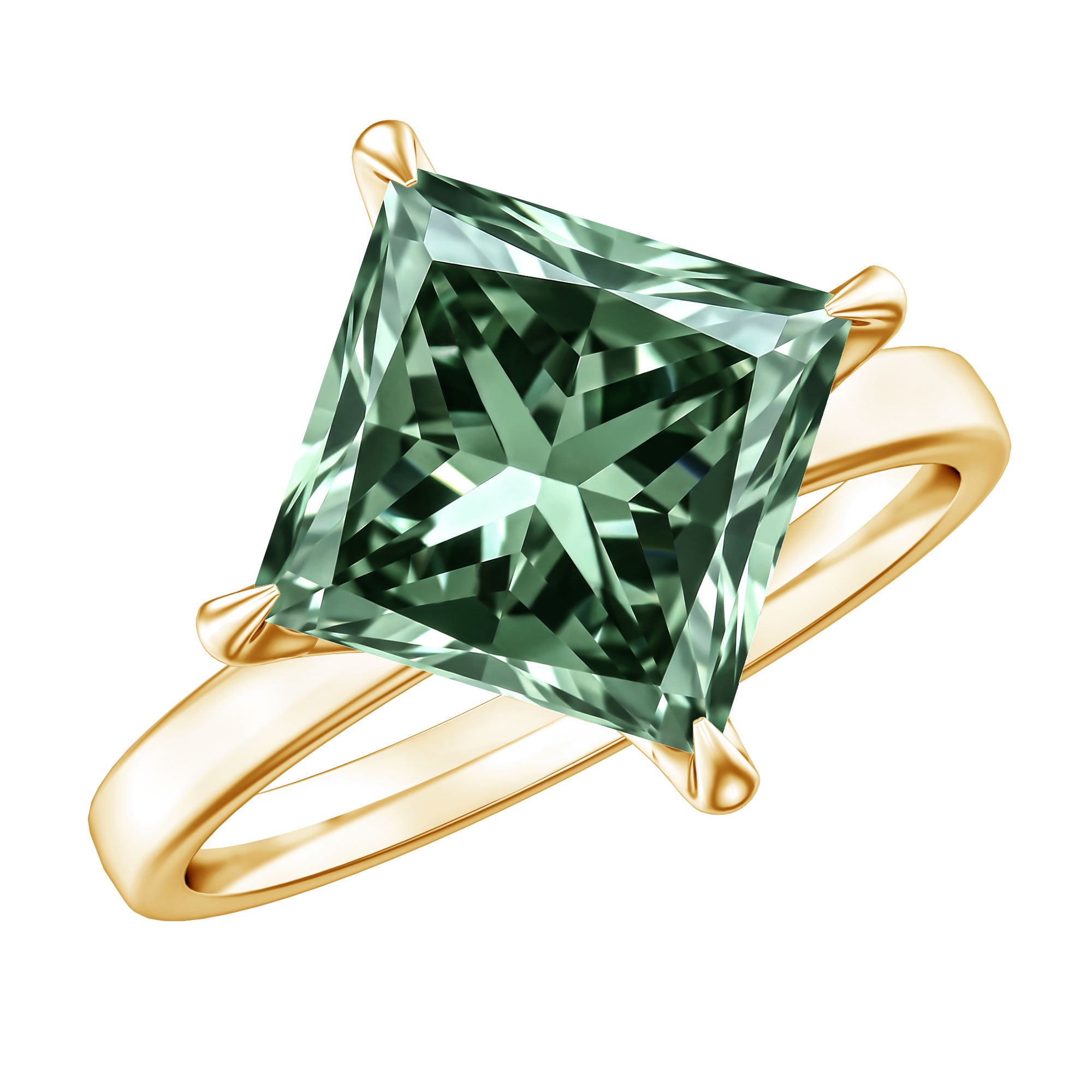 Rosec Jewels-Solitaire 5 Carat Lab Grown Green Diamond Princess Cut Engagement Ring IGI Certified
