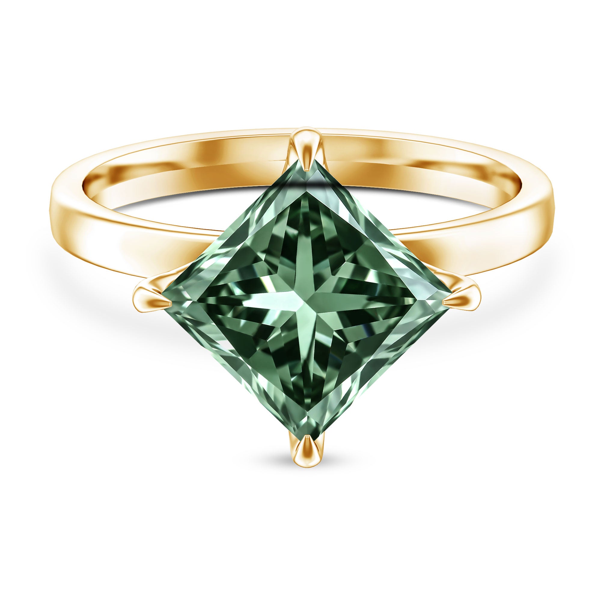 Rosec Jewels-Solitaire 5 Carat Lab Grown Green Diamond Princess Cut Engagement Ring IGI Certified