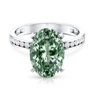 Elongated Oval Lab Grown Green Diamond 4 Carat Engagement Ring IGI Certified Vivid Green - VS1 - Rosec Jewels