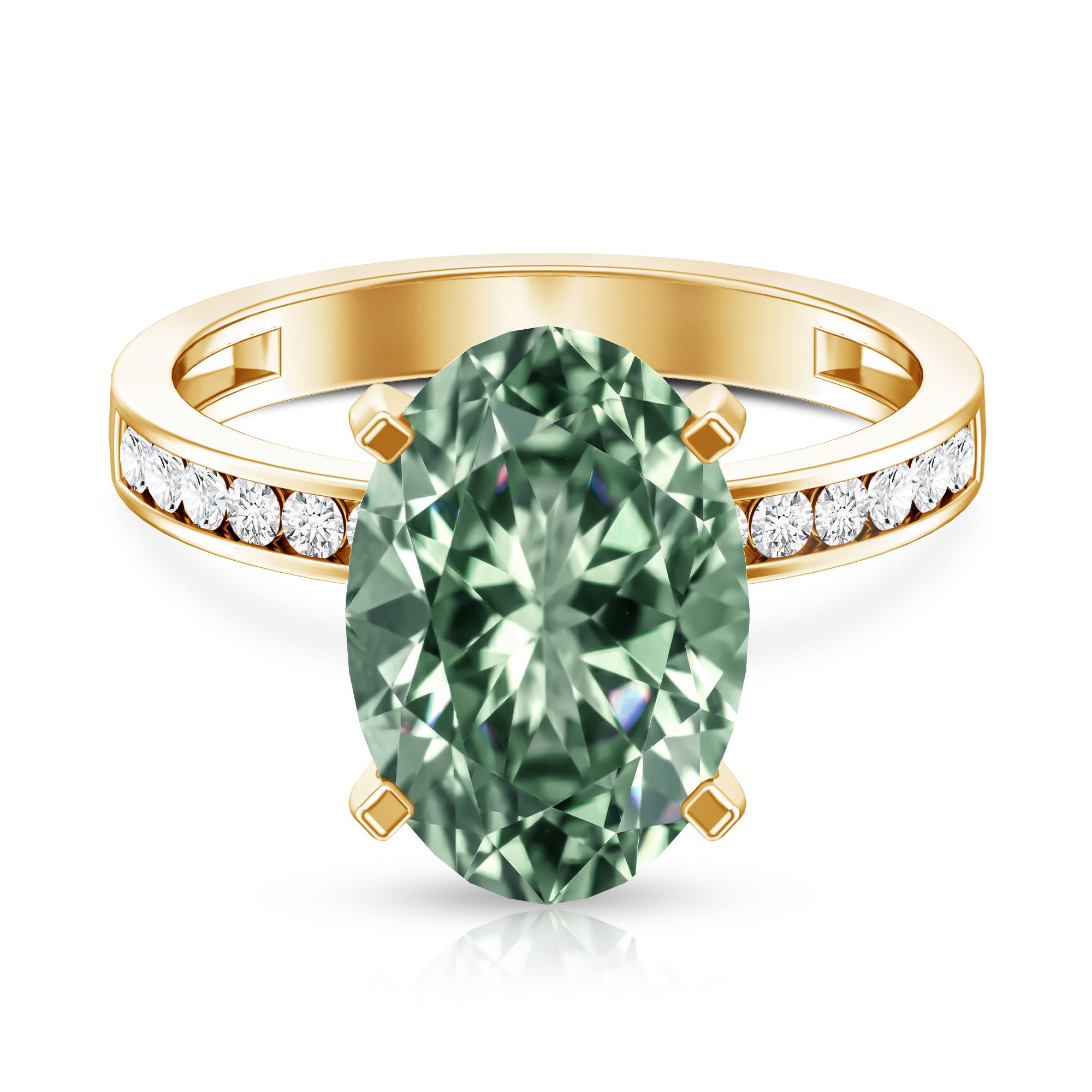Elongated Oval Lab Grown Green Diamond 4 Carat Engagement Ring IGI Certified Vivid Green - VS1 - Rosec Jewels