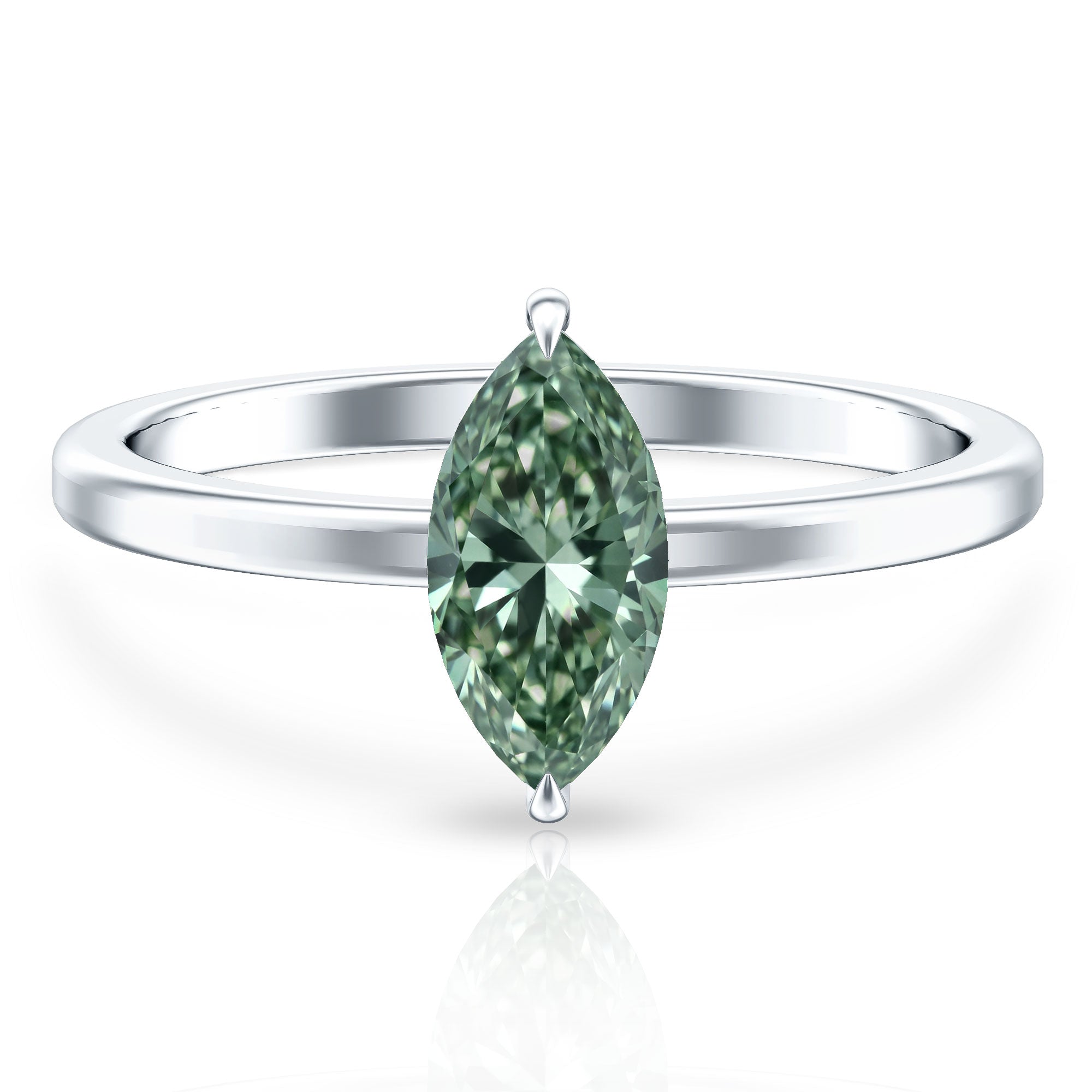 Rosec Jewels-Lab Created 1 Carat Green Diamond Marquise Cut Solitaire Engagement Ring IGI Certified