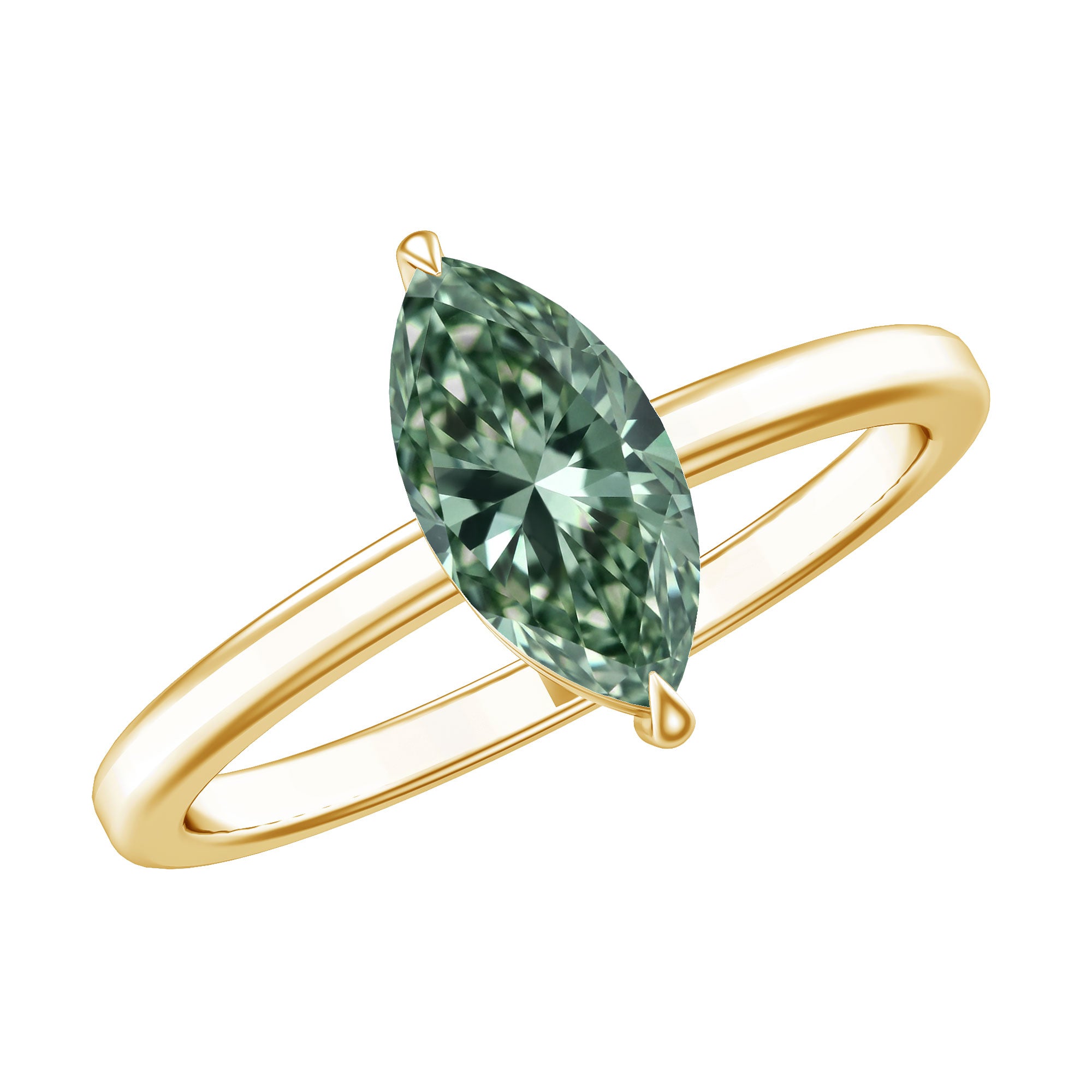 Rosec Jewels-Lab Created 1 Carat Green Diamond Marquise Cut Solitaire Engagement Ring IGI Certified