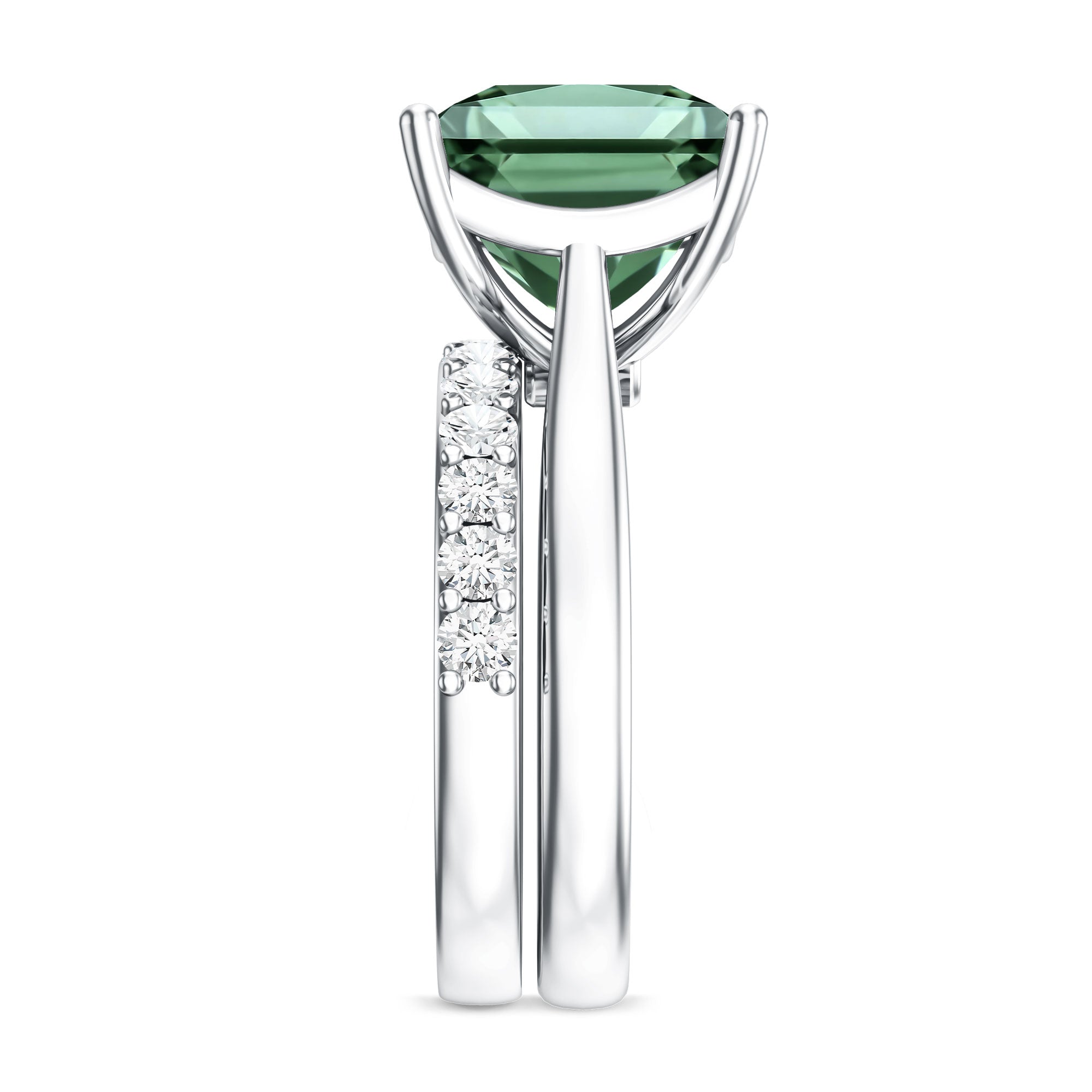 Rosec Jewels-IGI Certified 4 Carat Lab Grown Green Diamond Princess Cut Wedding Bridal Ring Set of 2
