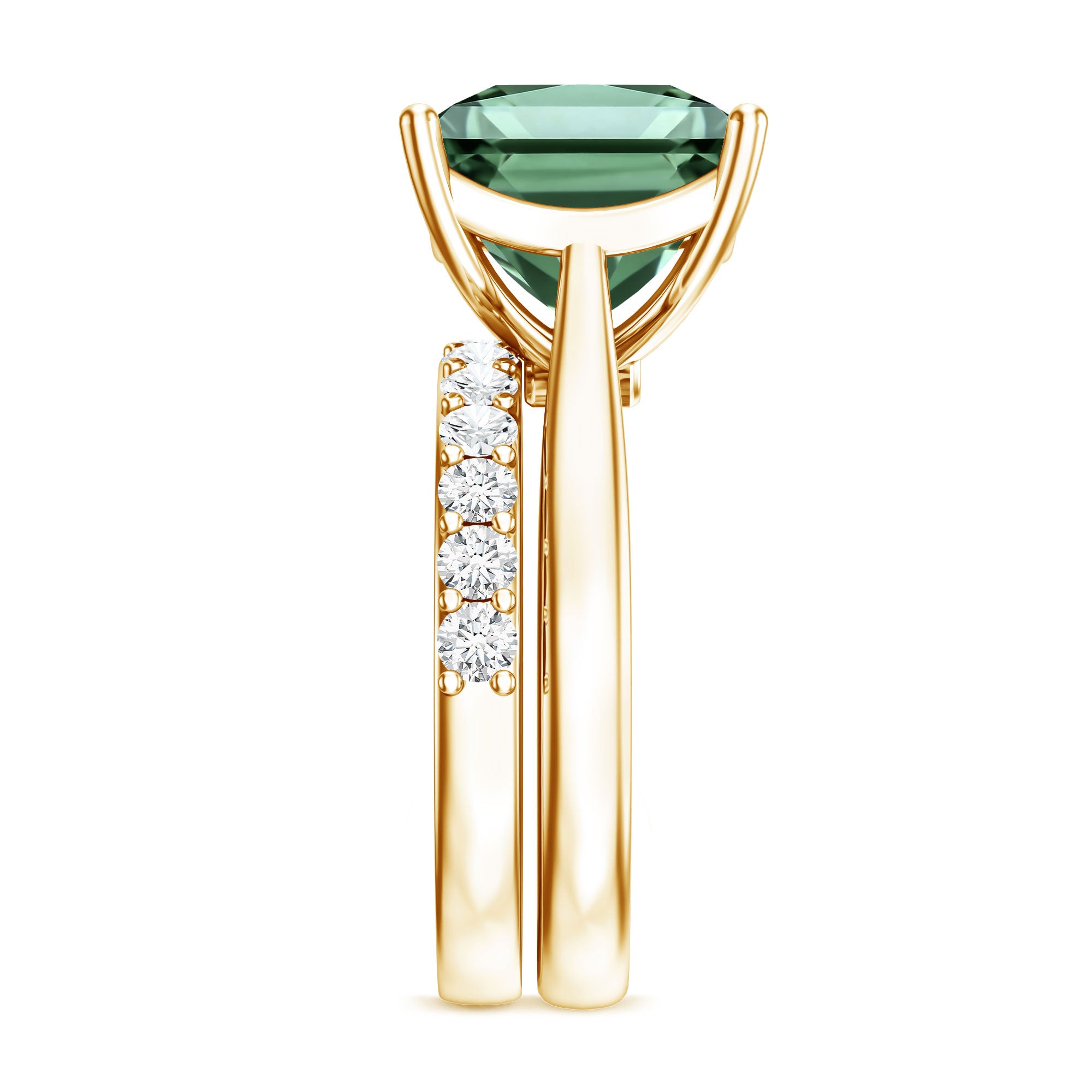 Rosec Jewels-IGI Certified 4 Carat Lab Grown Green Diamond Princess Cut Wedding Bridal Ring Set of 2