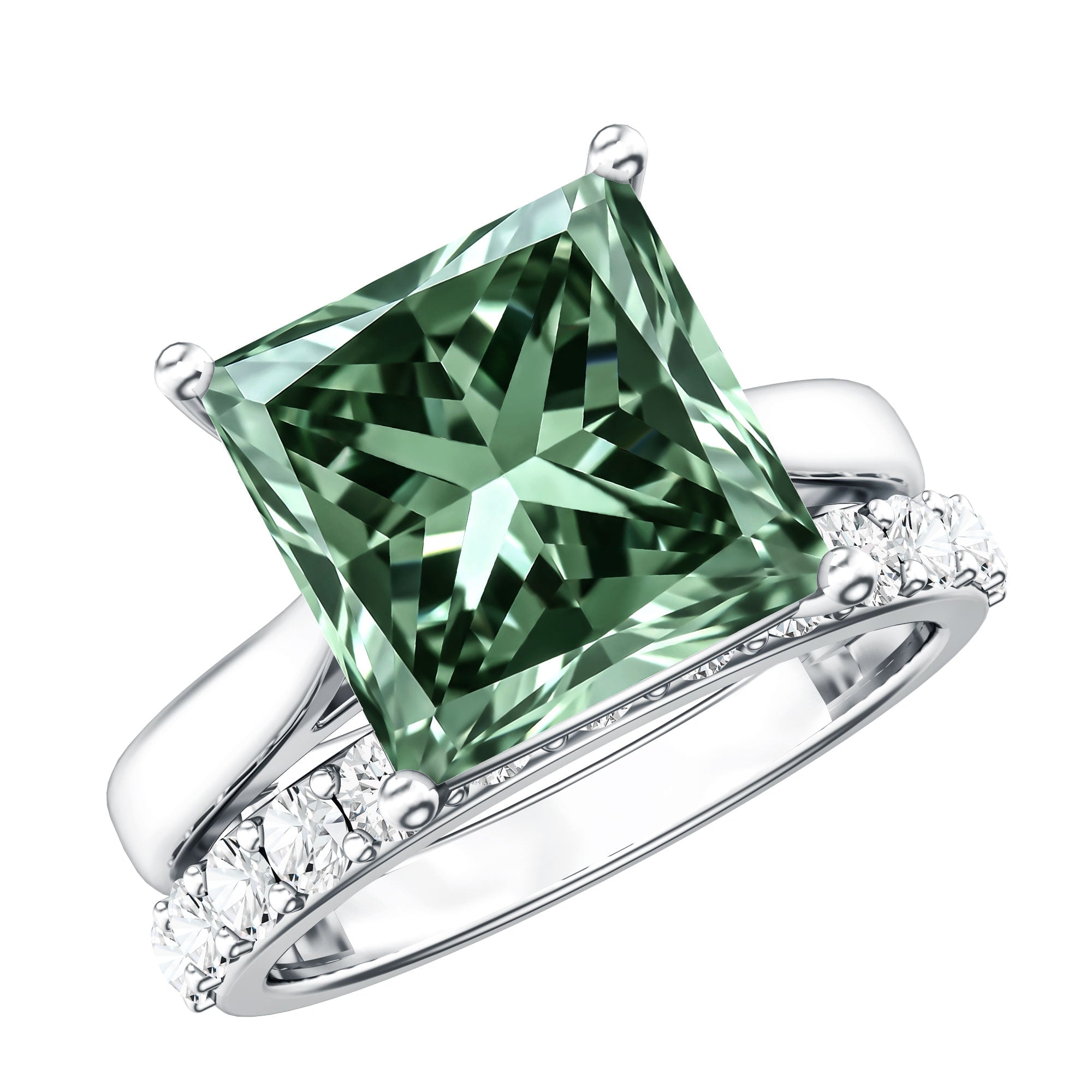 Rosec Jewels-IGI Certified 5 Carat Princess Cut Lab Grown Green Diamond Engagement Ring with Enhancer