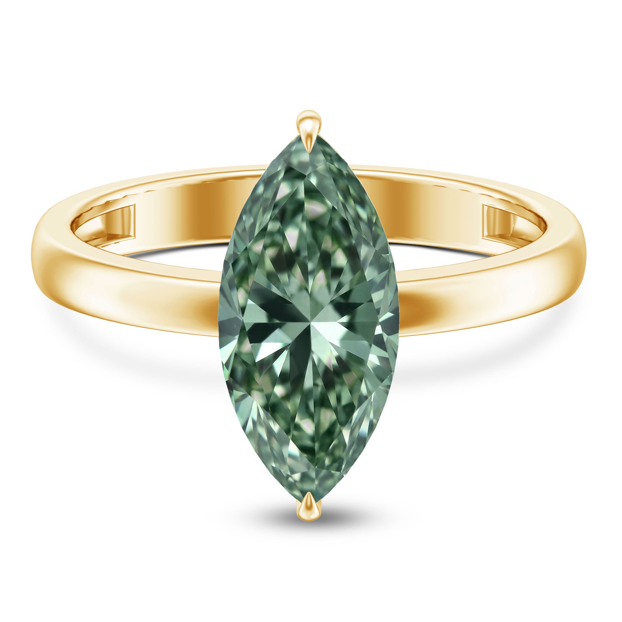 Rosec Jewels-3 Carat Marquise Cut Lab Grown Green Diamond Solitaire Engagement Ring IGI Certified