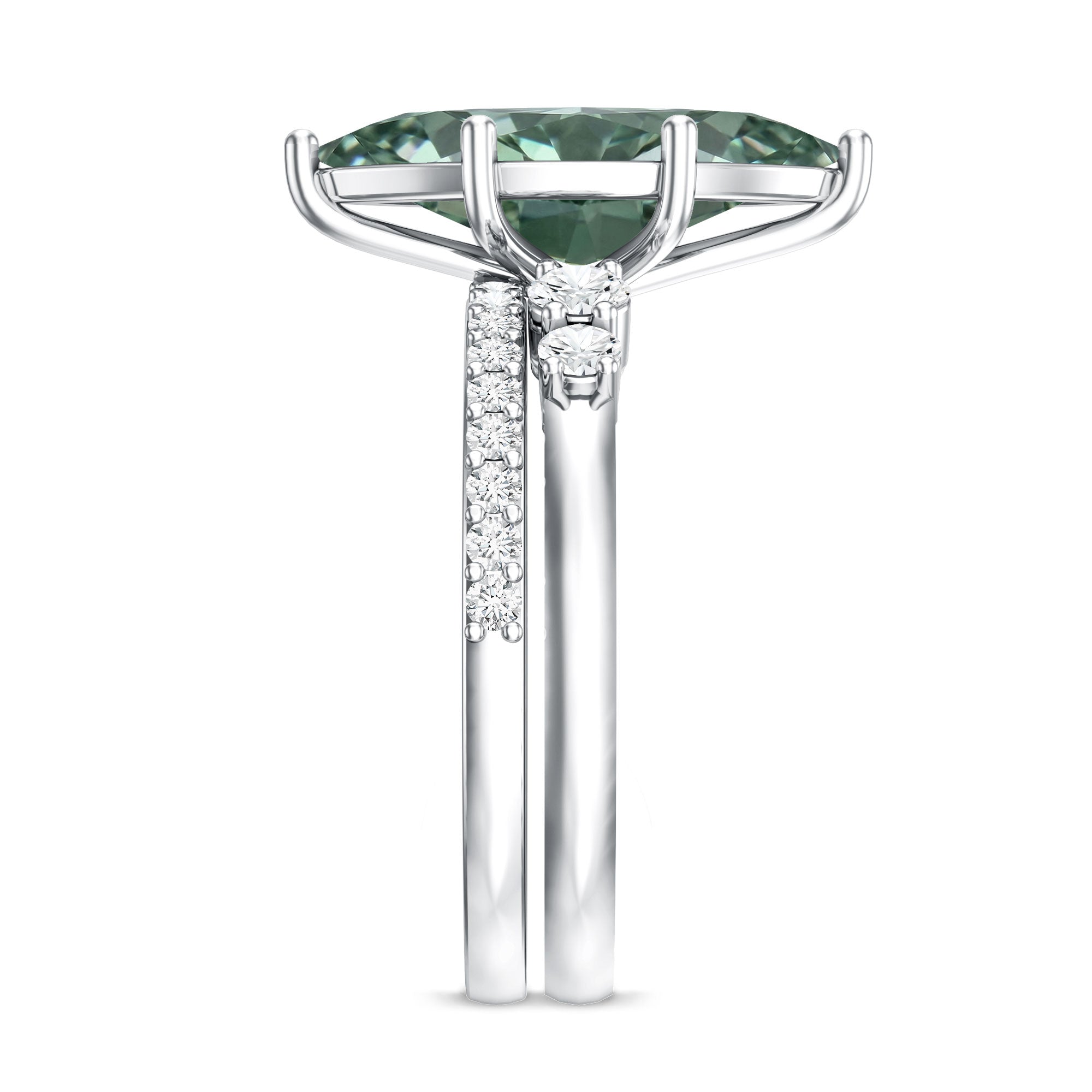 Rosec Jewels-3 Carat Lab Grown Green Diamond Marquise Wedding Ring Set with IGI Certificate